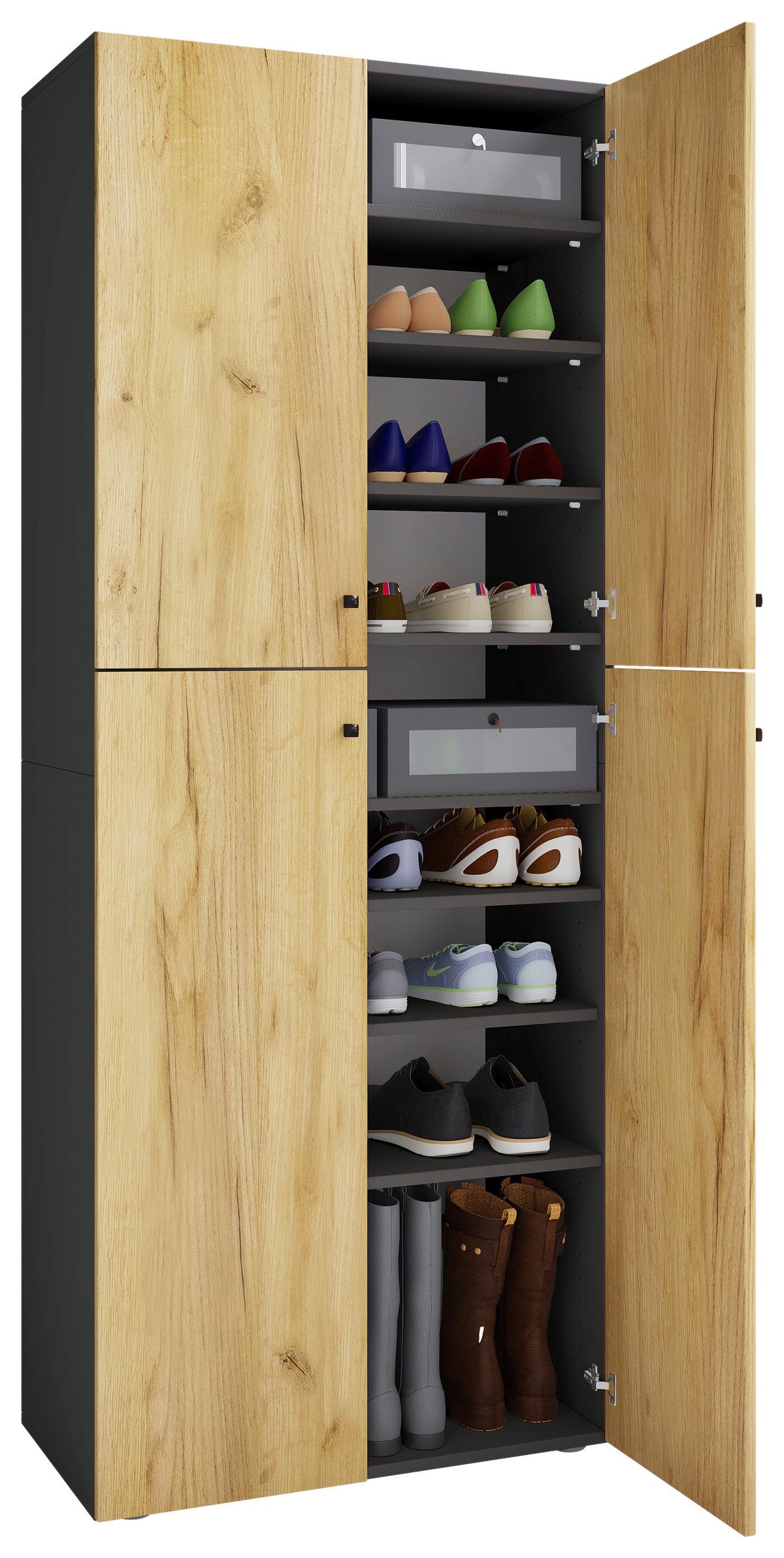 KLEIDERSCHRANK LONA XXL 5 DT - Honigeiche/Anthrazit, Design, Holzwerkstoff/Kunststoff (70/182/39cm) - MID.YOU