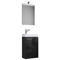Gästebad Slito 4-tlg. inkl. LED ca. 40 cm Schwarz - Schwarz/Weiß, MODERN, Keramik/Holzwerkstoff (40cm) - MID.YOU