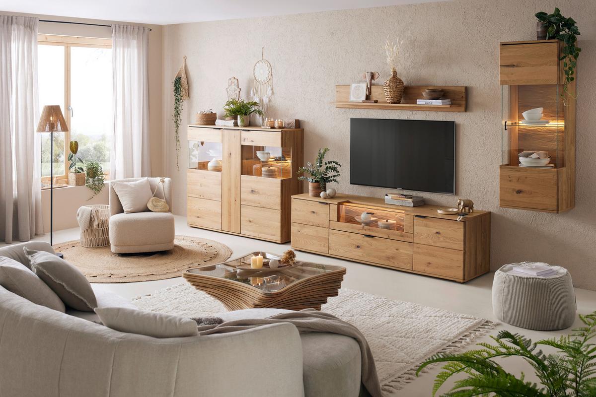 TV-Element in Wildeiche - Wildeiche/Schwarz, Modern, Glas/Holz (195/56/50cm) - Premium Living