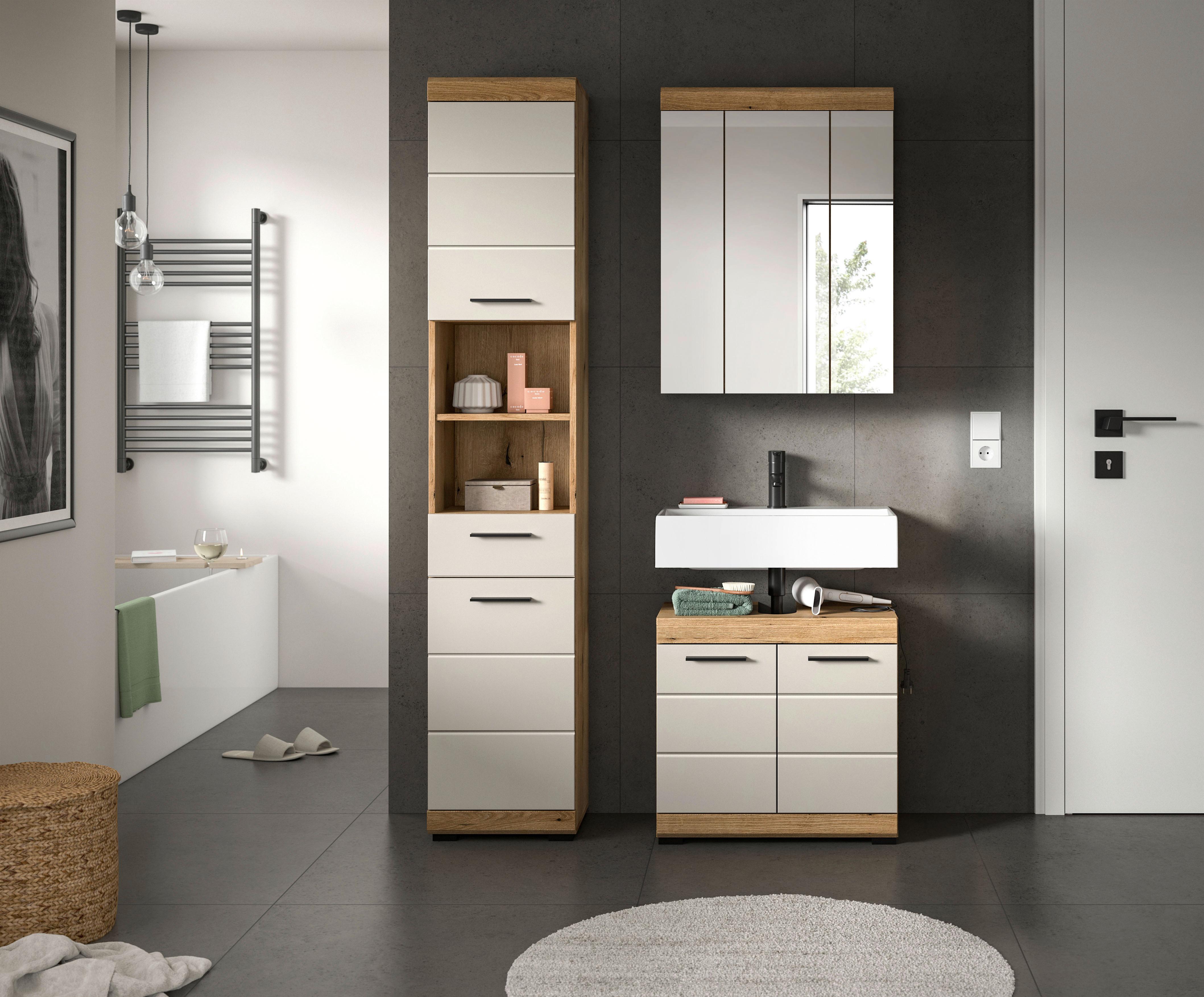 Badezimmer Scout 3-tlg. ca. 97 cm Kaschmir - Kaschmir/Schwarz, MODERN, Glas/Holzwerkstoff (97cm) - MID.YOU