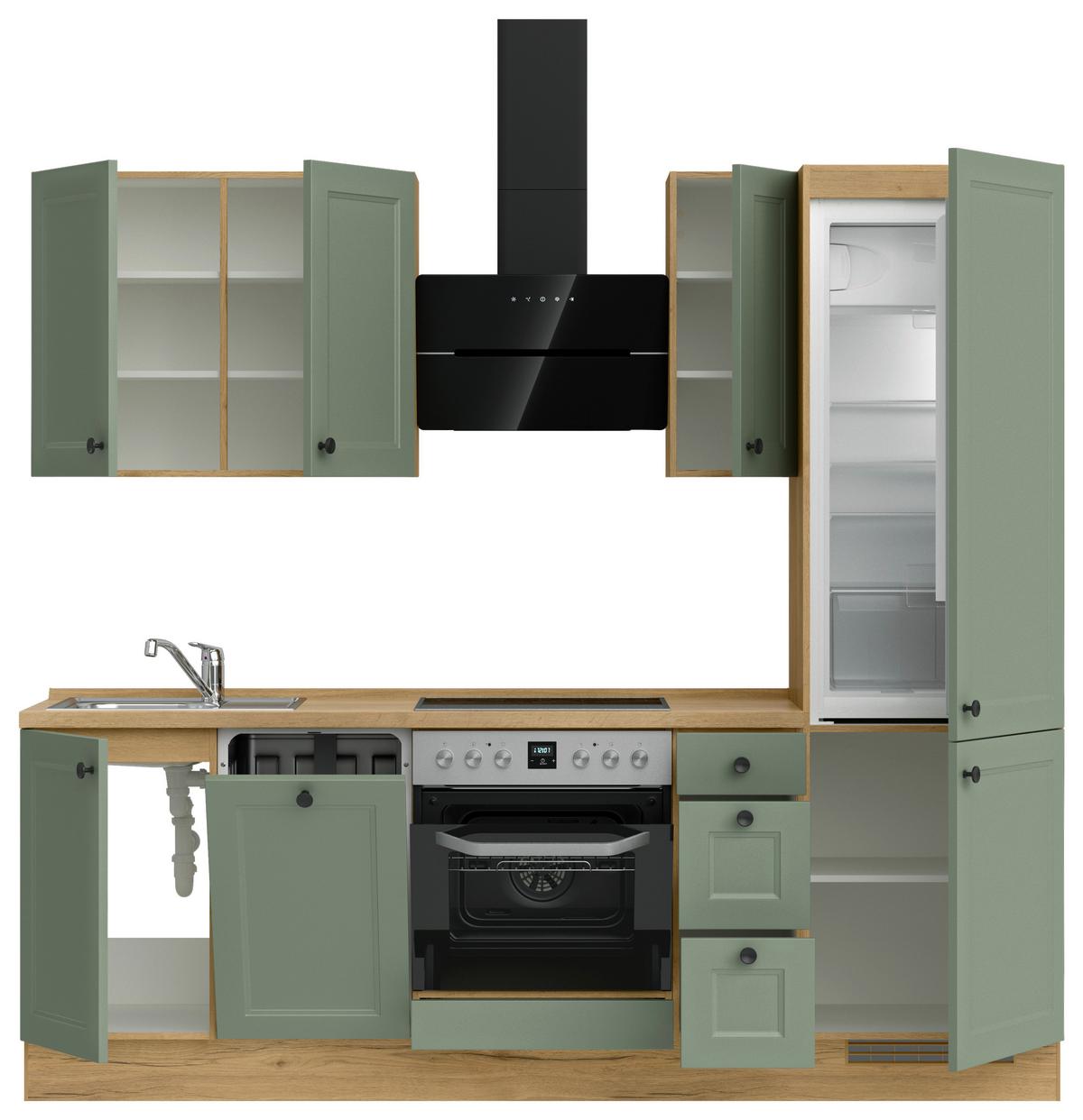 Küchenblock Cascada High m. Geräten Schilfgrün - Schilfgrün/Eichefarben, MODERN, Holzwerkstoff/Metall (240cm) - Nobilia