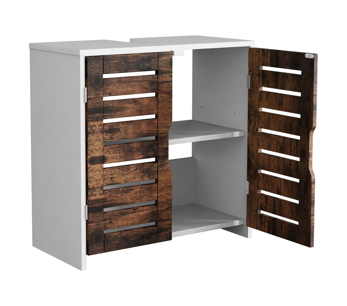 Waschbeckenunterschrank Flonali - Weiss/Eichefarben, Trend, Holzwerkstoff (60/60/29cm) - MID.YOU