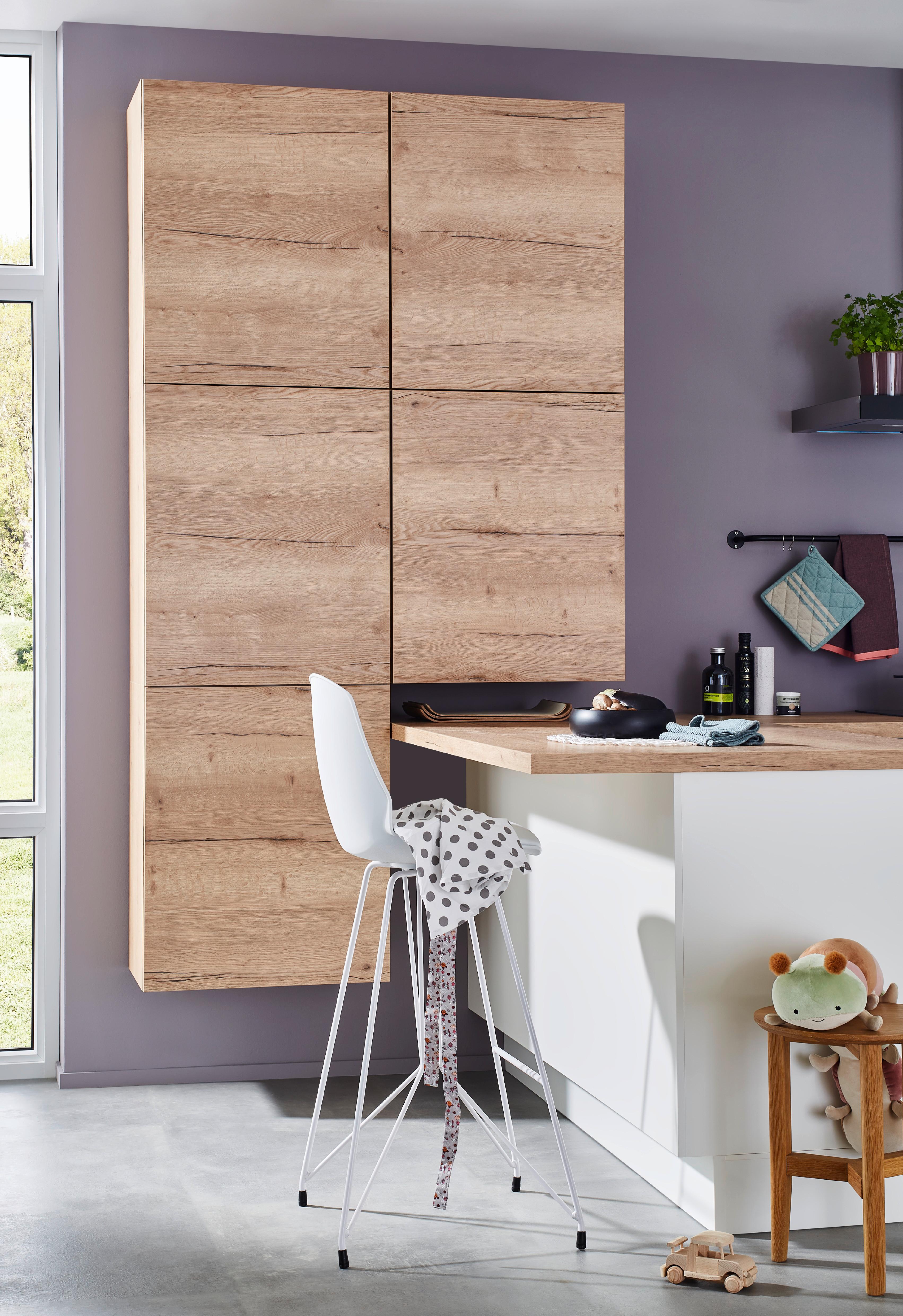 Einbauküche inkl. 4 E-Geräte Laser/Structura Weiß/Eiche - Eichefarben/Dunkelgrau, MODERN, Holzwerkstoff/Metall (361,9/345cm) - Nobilia