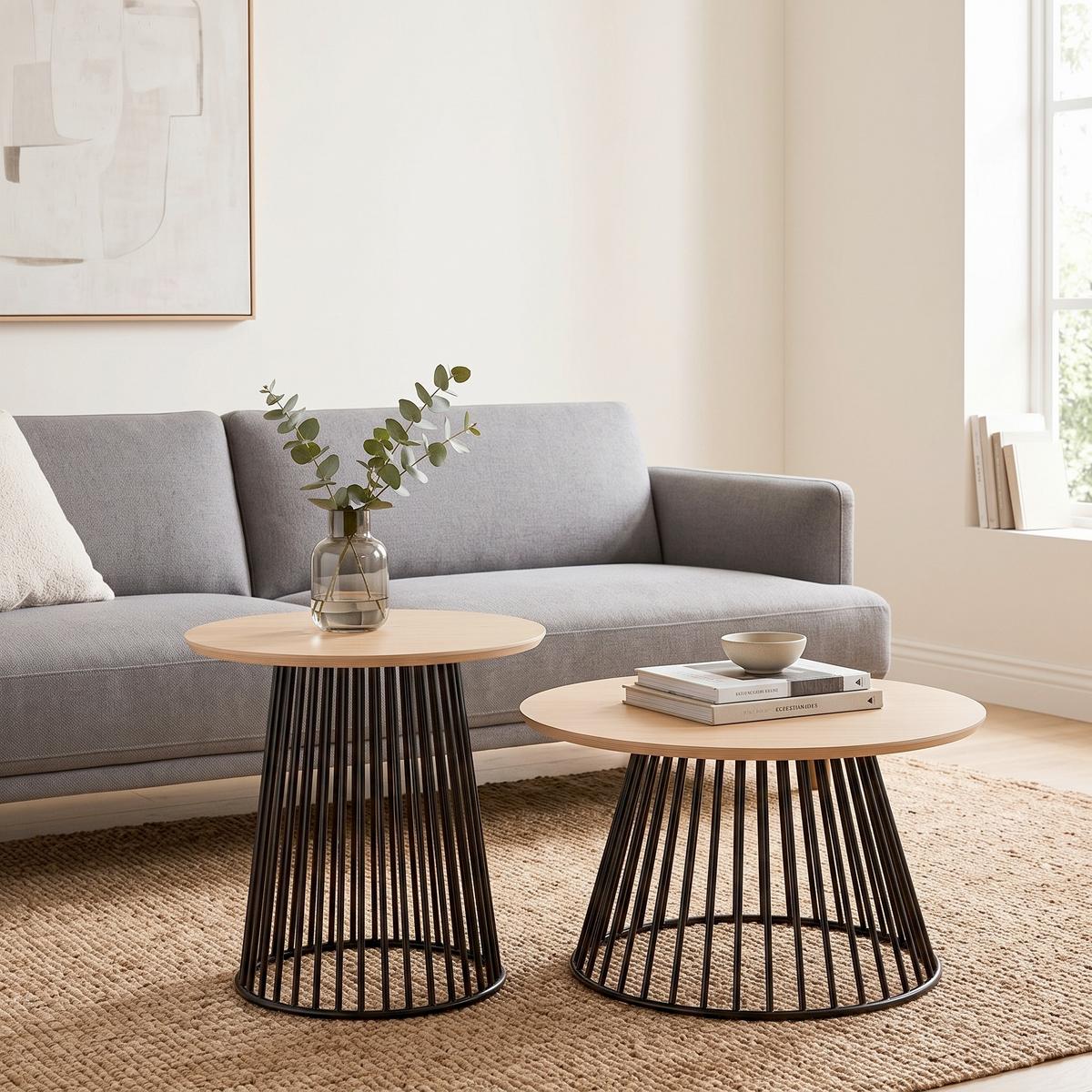 Couchtisch Nica Schwarz/Eichefarben - Eichefarben/Schwarz, MODERN, Holz/Metall (70/70/40cm) - Mömax