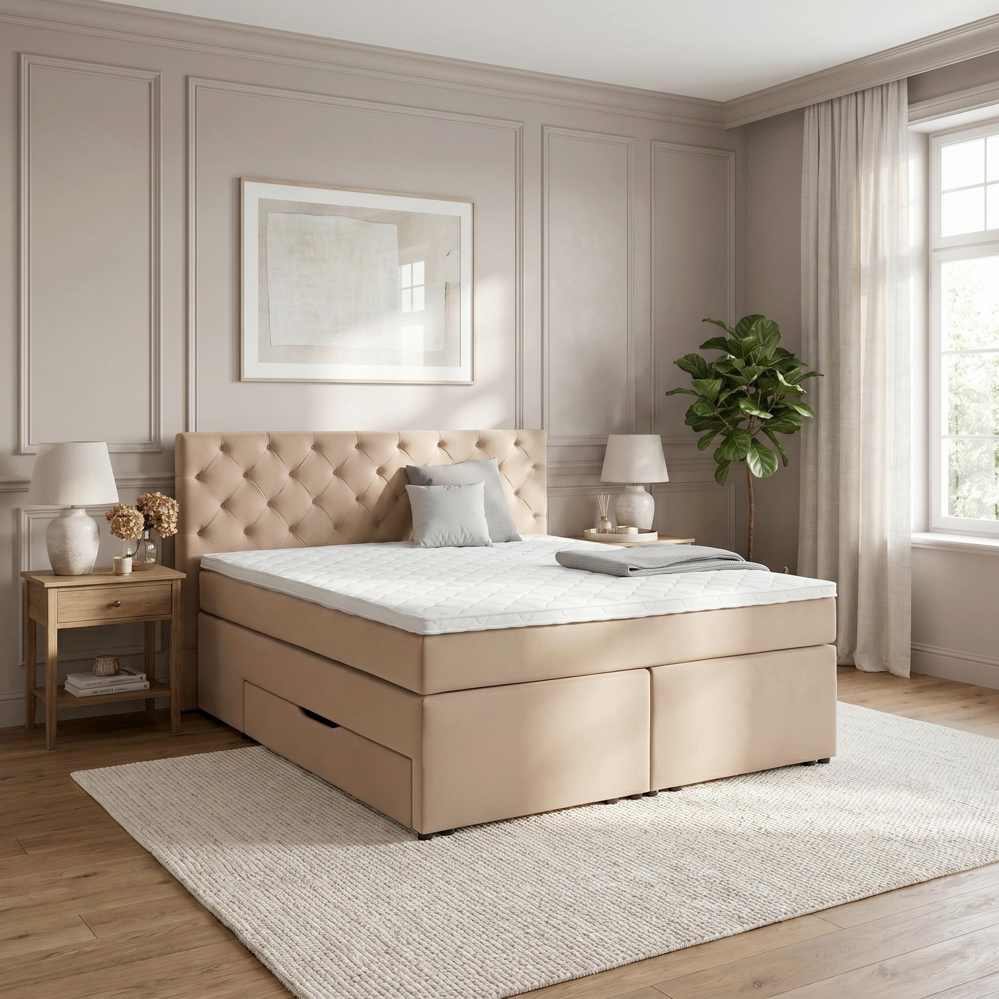 Boxspringbett Chester Terracotta ca. 180x200cm - Terracotta/Schwarz, Holzwerkstoff/Kunststoff (180/200cm) - Mömax