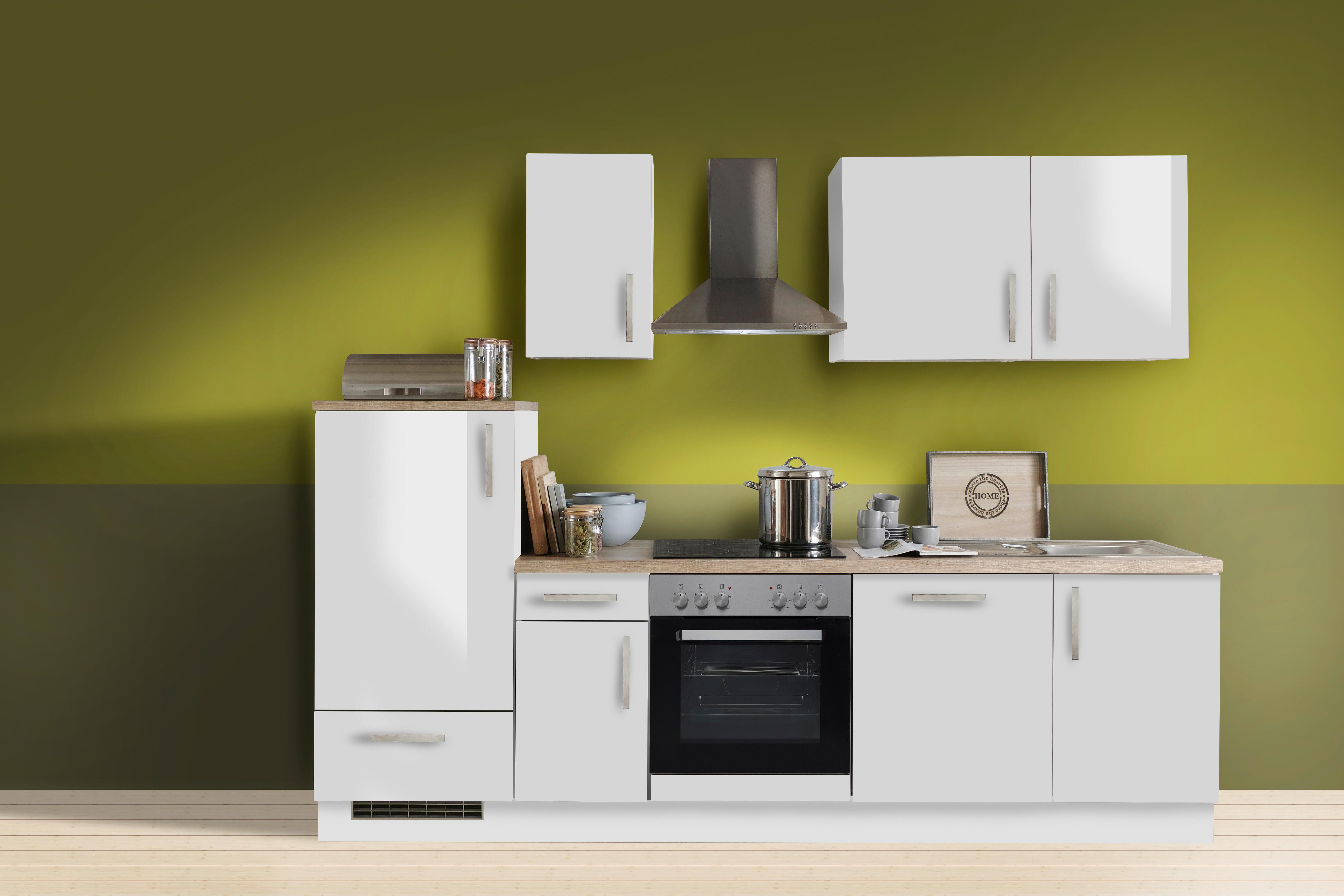 Küchenblock White-Premium Weiß Hochgl. B: ca. 270cm - Weiß Hochglanz/Silberfarben, KONVENTIONELL, Holzwerkstoff/Kunststoff (270cm) - Menke