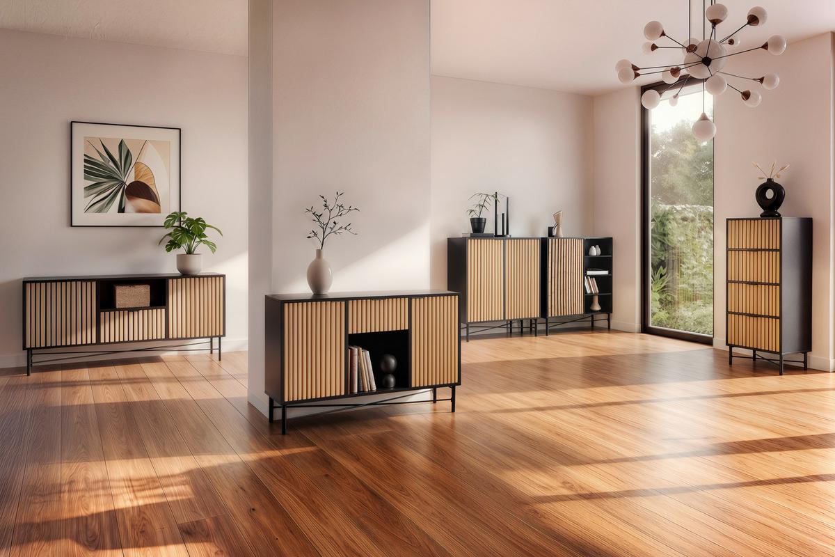 Kommode Madrid Natur/Schwarz Echtholz - Schwarz/Naturfarben, MODERN, Holz/Holzwerkstoff (76/90/35cm) - Mömax