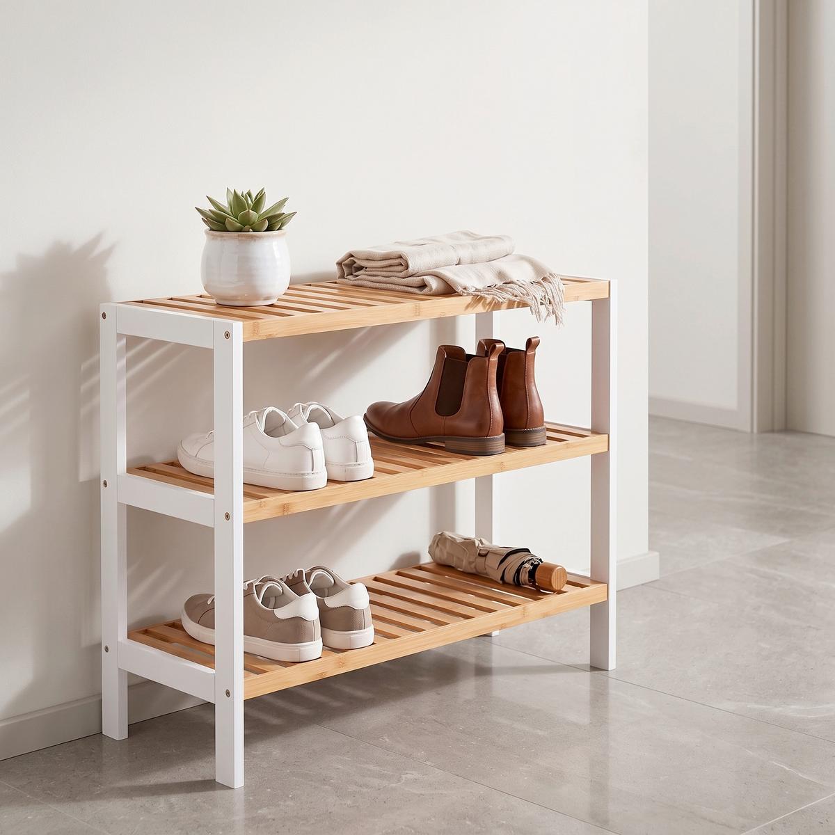 Schuhregal Naturfarben/Weiß - Naturfarben/Weiß, Basics, Holz/Holzwerkstoff (70/26/54cm) - Zeller Present