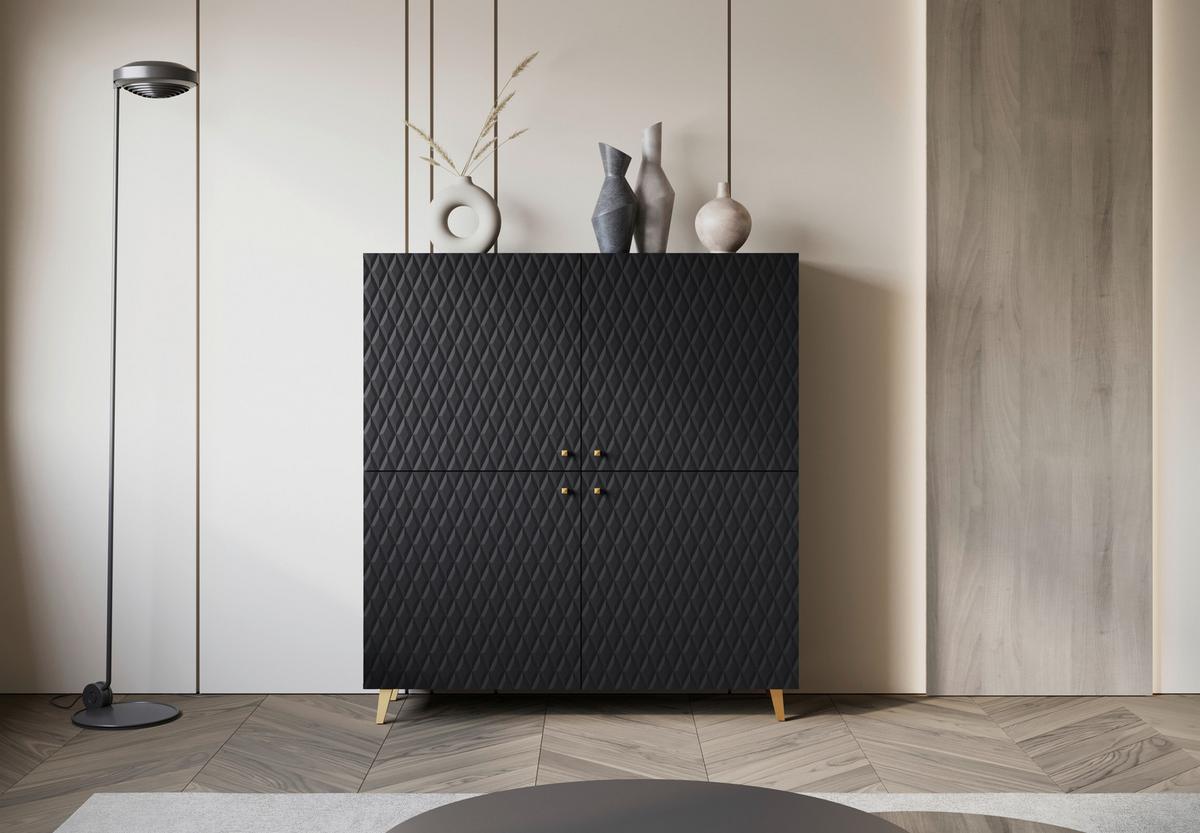 Visoka Komoda Phuket 120, Črna - zlate barve/črna, Trend, umetna masa/leseni material (120/130/39cm) - Livetastic