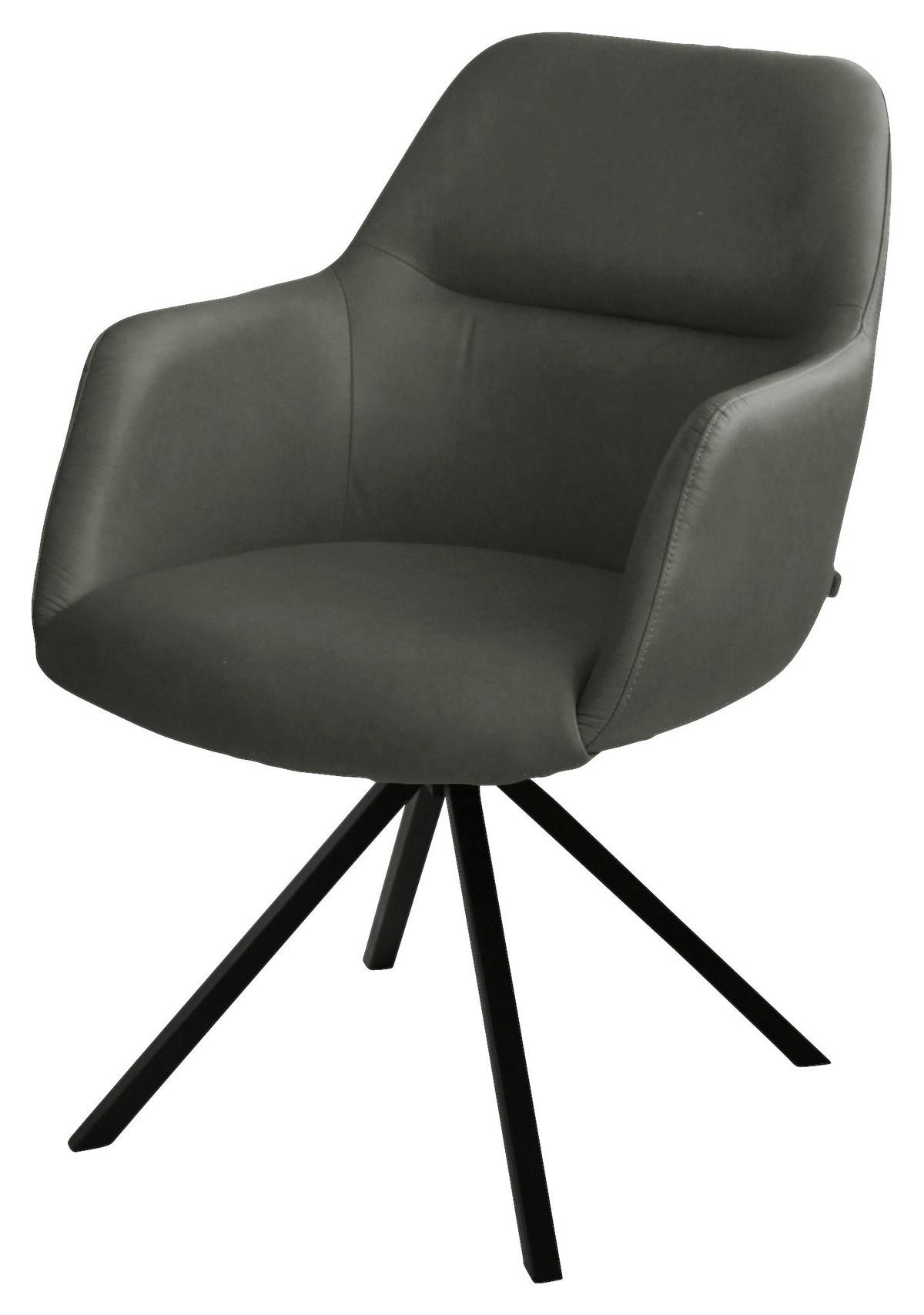 KRZESŁO Z PODŁOKIETNIKAMI VENEDIG - antracytowy/czarny, Design, skóra/metal (57/85,5/65cm) - Voleo