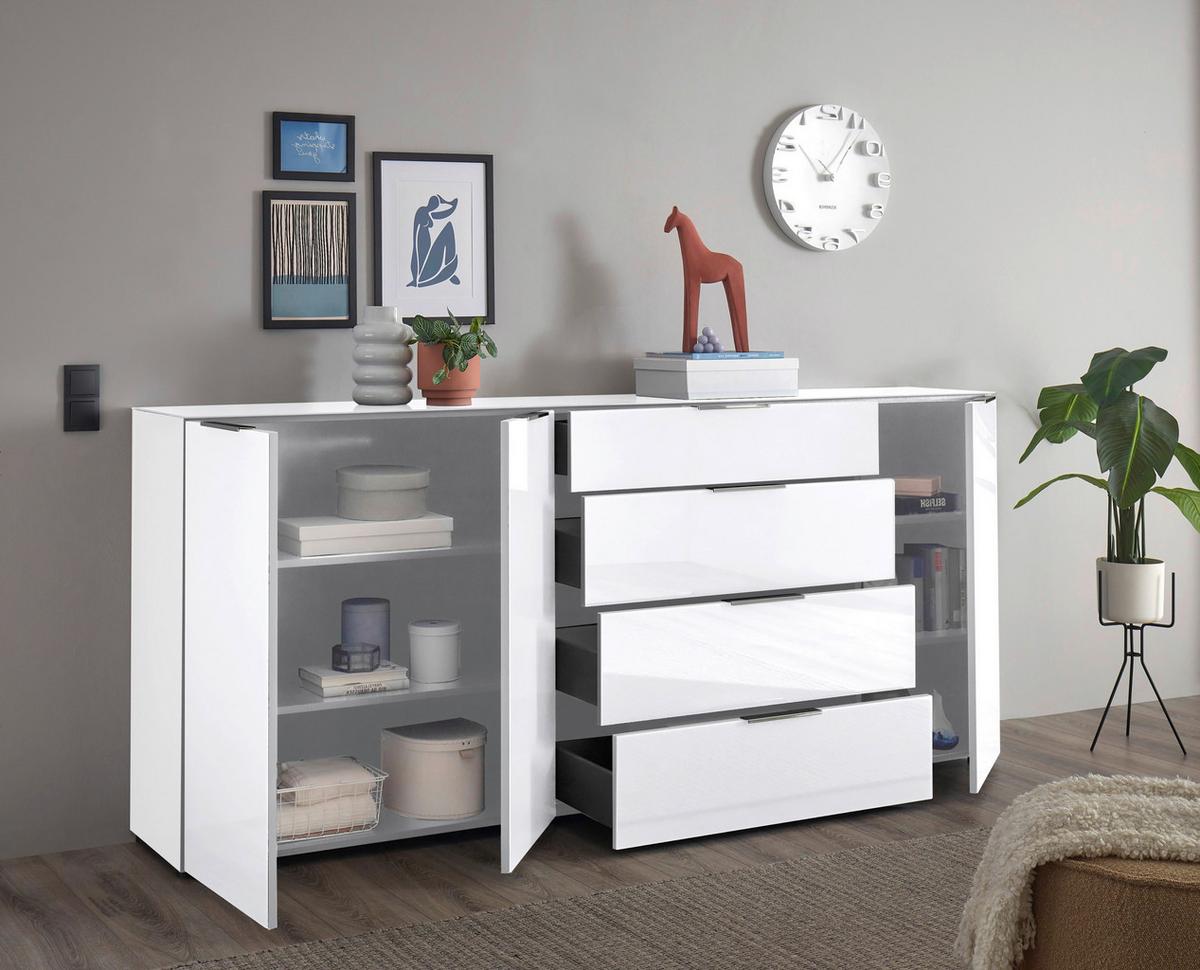 Sideboard Siena Weiss - Chromfarben/Weiss, Modern, Glas/Holzwerkstoff (226/99/40cm) - Mömax