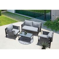 Gartenset 4-tlg. Grau/Schwarz - Schwarz/Grau, Design, Glas/Kunststoff - Gardenson