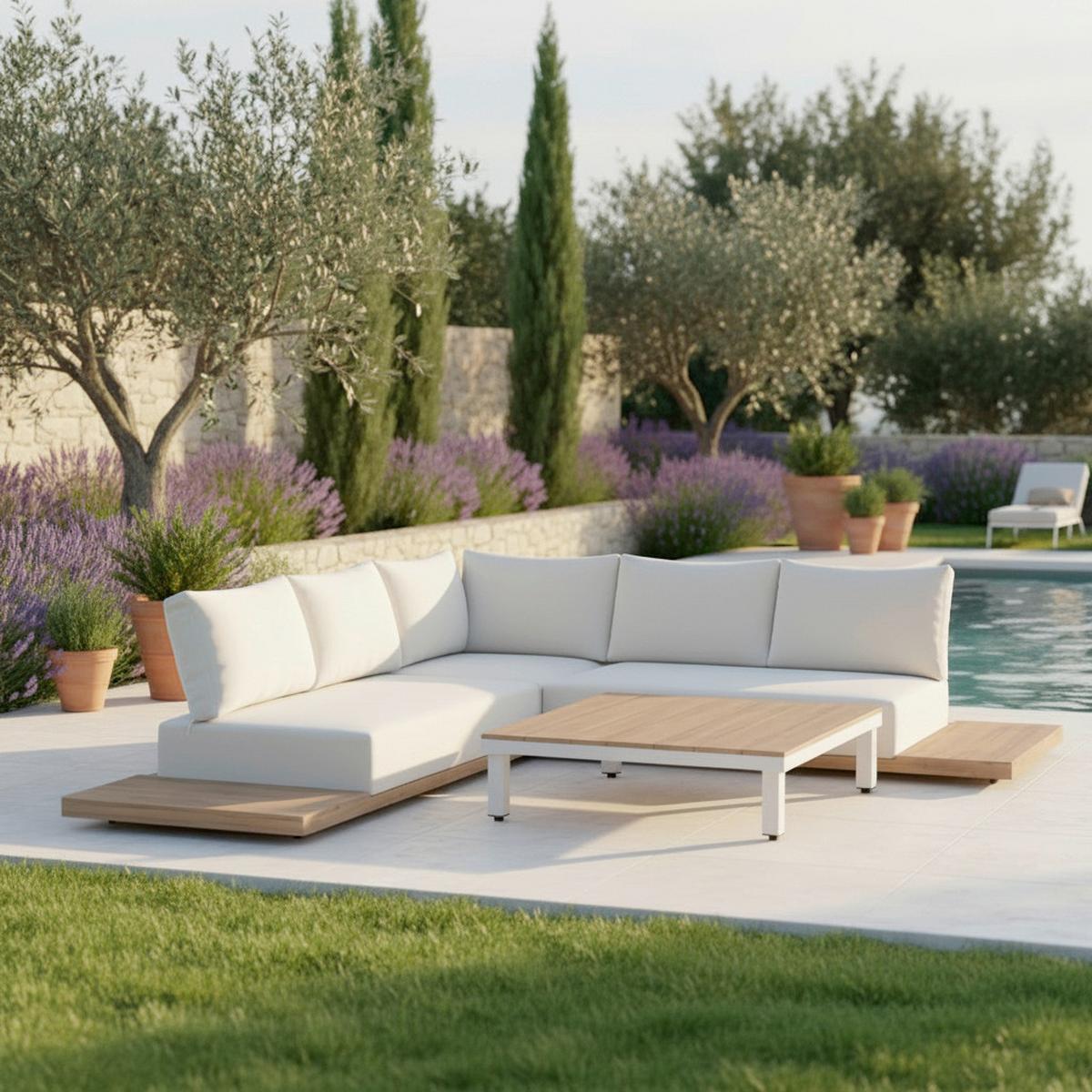 Gartenlounge Jolly - Weiss/Creme, Modern, Holz/Textil - Bessagi Garden