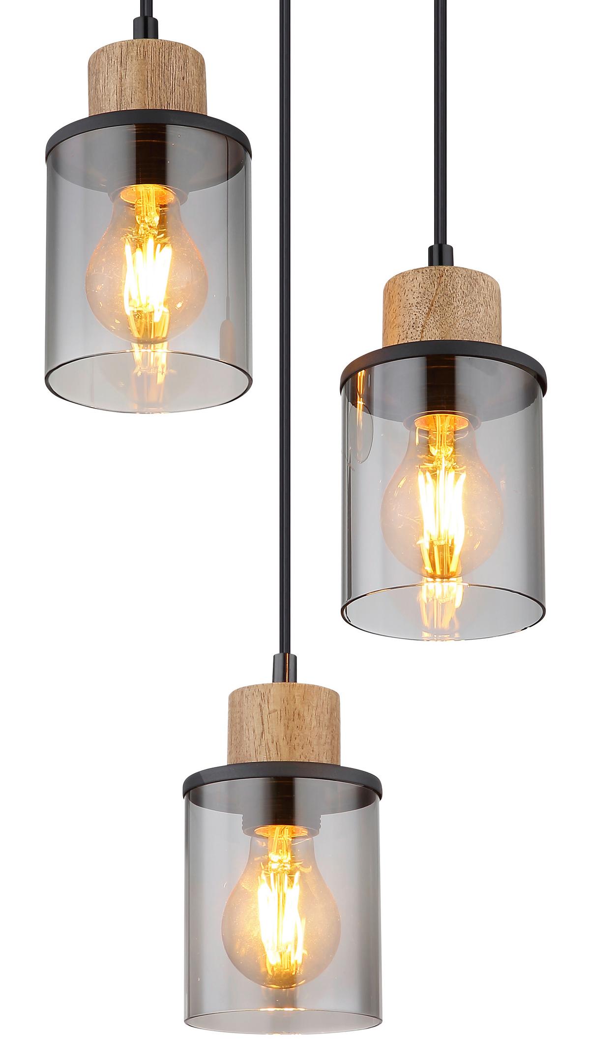 Hängeleuchte Reid max. 15 Watt - Dunkelbraun/Schwarz, Glas/Holz (27/120cm) - Globo