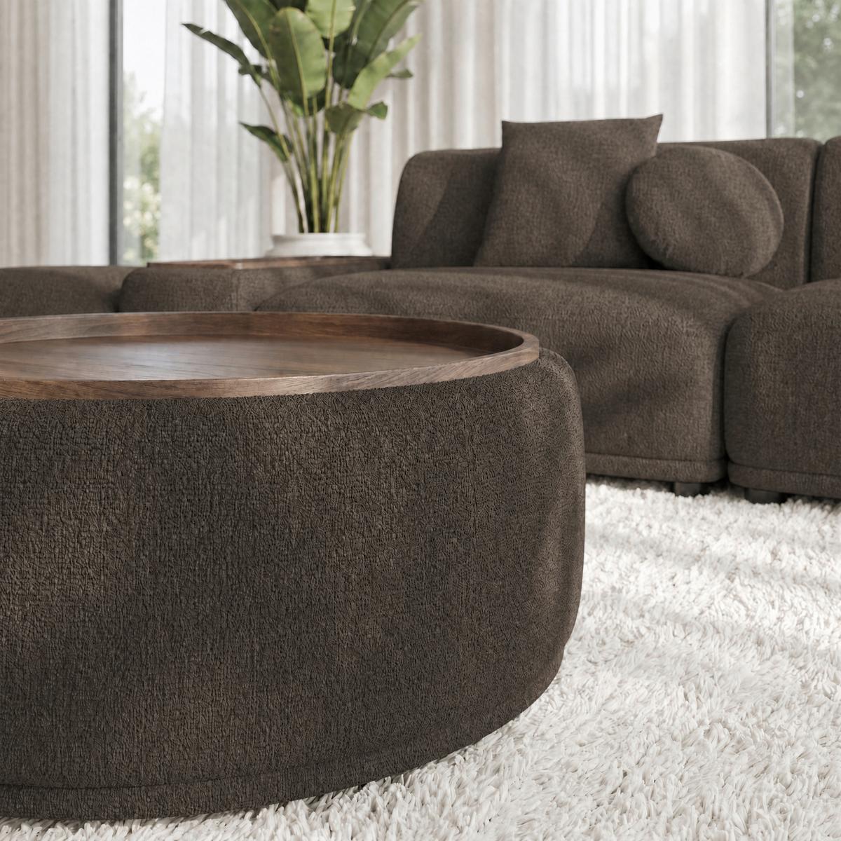 Wohnlandschaft Kira Chenille Braun - Schwarz/Braun, MODERN, Holz/Textil (408/108cm) - Bessagi Home