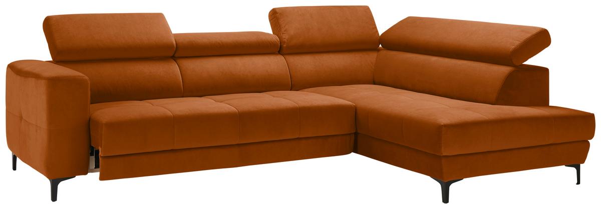 Ecksofa Emma rechts Orange - Schwarz/Orange, MODERN, Textil (301/210cm) - Premium Living