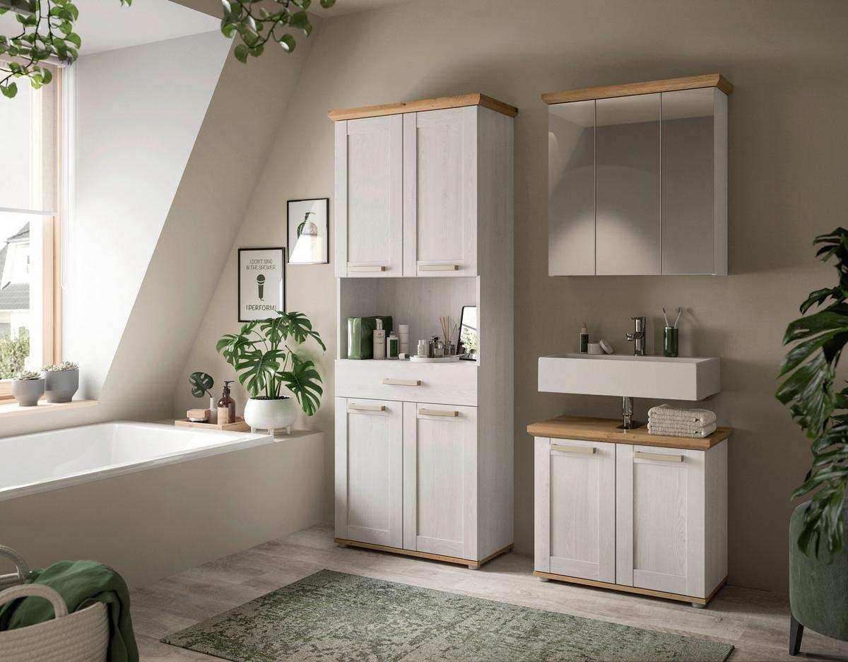 Waschbeckenunterschrank Verona Lärchenfarben/Eiche Artisan - Silberfarben/Lärchefarben, Trend, Holzwerkstoff/Kunststoff (69/59/34cm) - MID.YOU