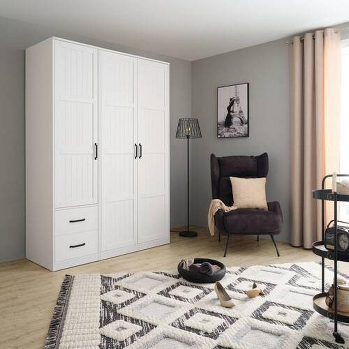 Drehtürenschrank aus Kiefer teilmassiv in Weiss - Weiss/Schwarz, Romantik / Landhaus, Holz/Kunststoff (52/222/60cm) - Mömax