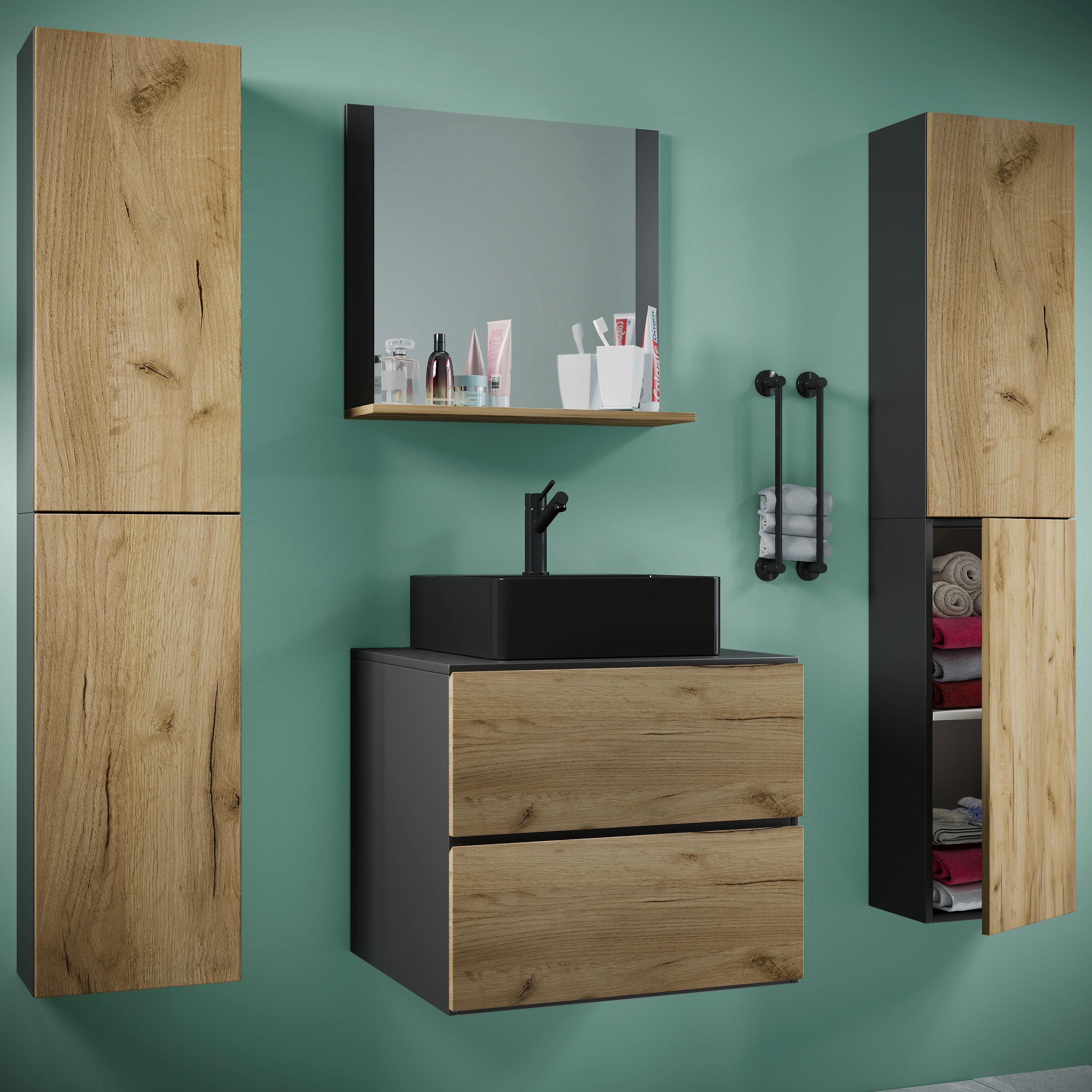Kopalnica Lendas Xl, Antracit, Medeni Hrast - črna/medeni hrast, Moderno, steklo/leseni material (127cm) - MID.YOU