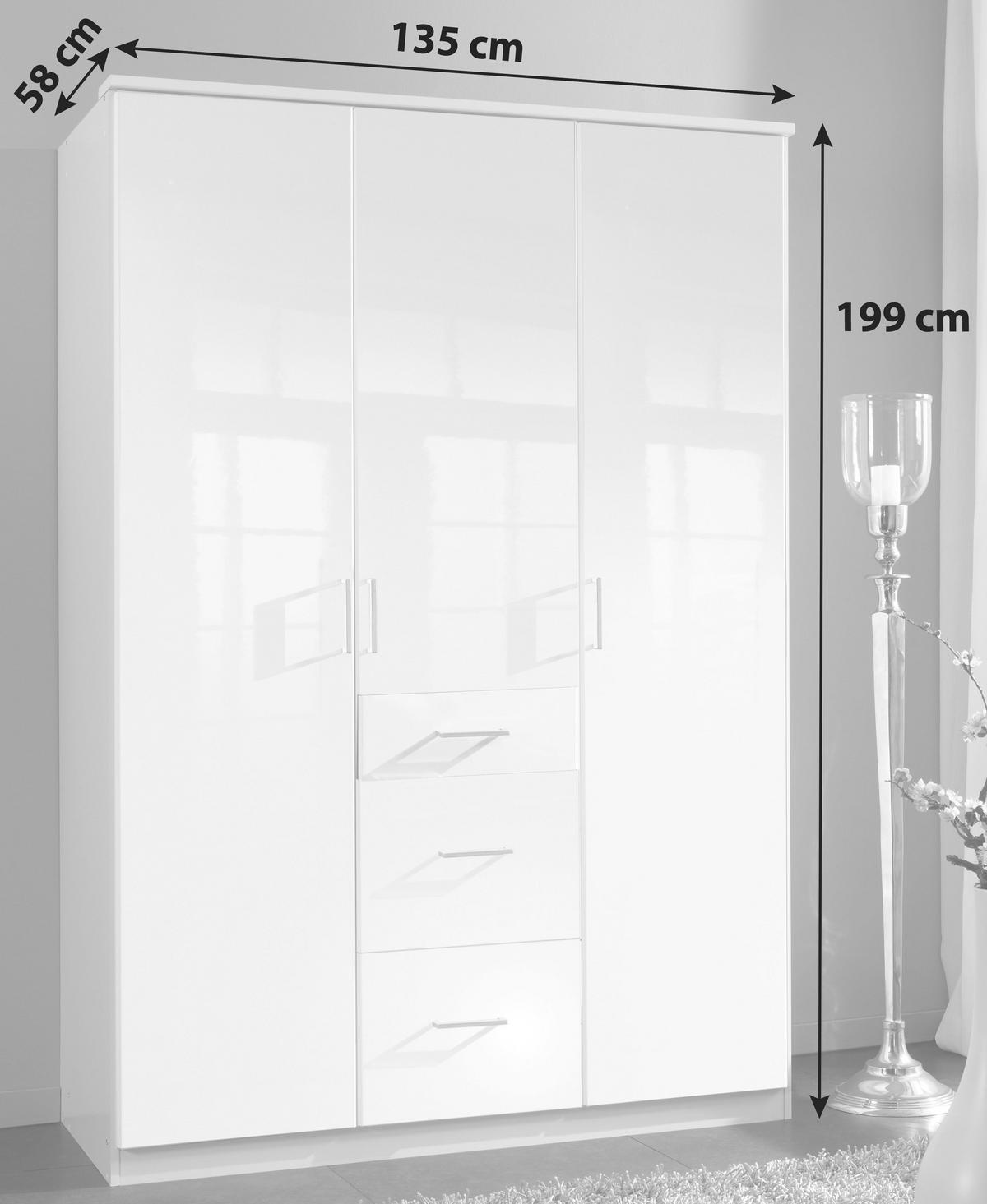 Ormar S Klasičnim Vratima Clack - bijela/bijela visoki sjaj, Basics, drvni materijal (135/199/58cm) - Modern Living