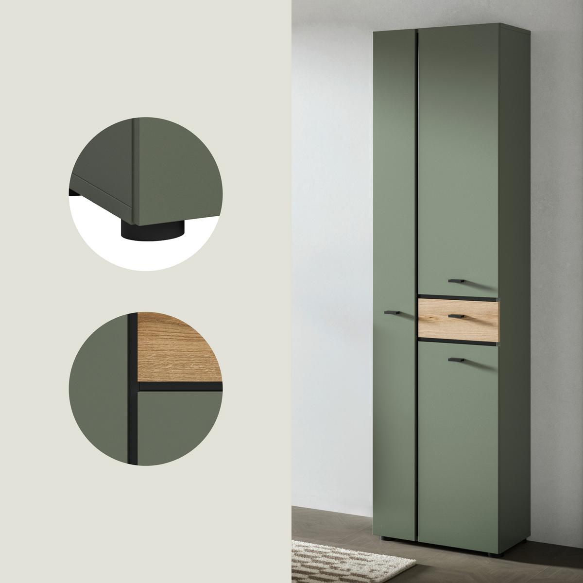 Hochschrank Aqua Grün/Eichefarben - Eichefarben/Schwarz, Trend, Holzwerkstoff/Kunststoff (51/191/30cm) - MID.YOU