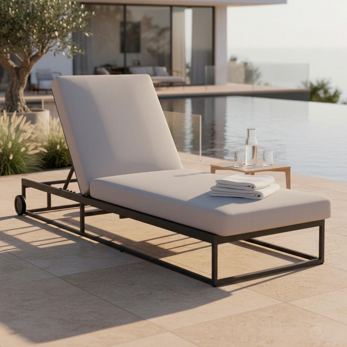 Gartenliege Berry Hellgrau Outdoorstoff/Metall - Hellgrau, MODERN, Kunststoff/Textil (200/45-83/72,5cm) - Bessagi Garden