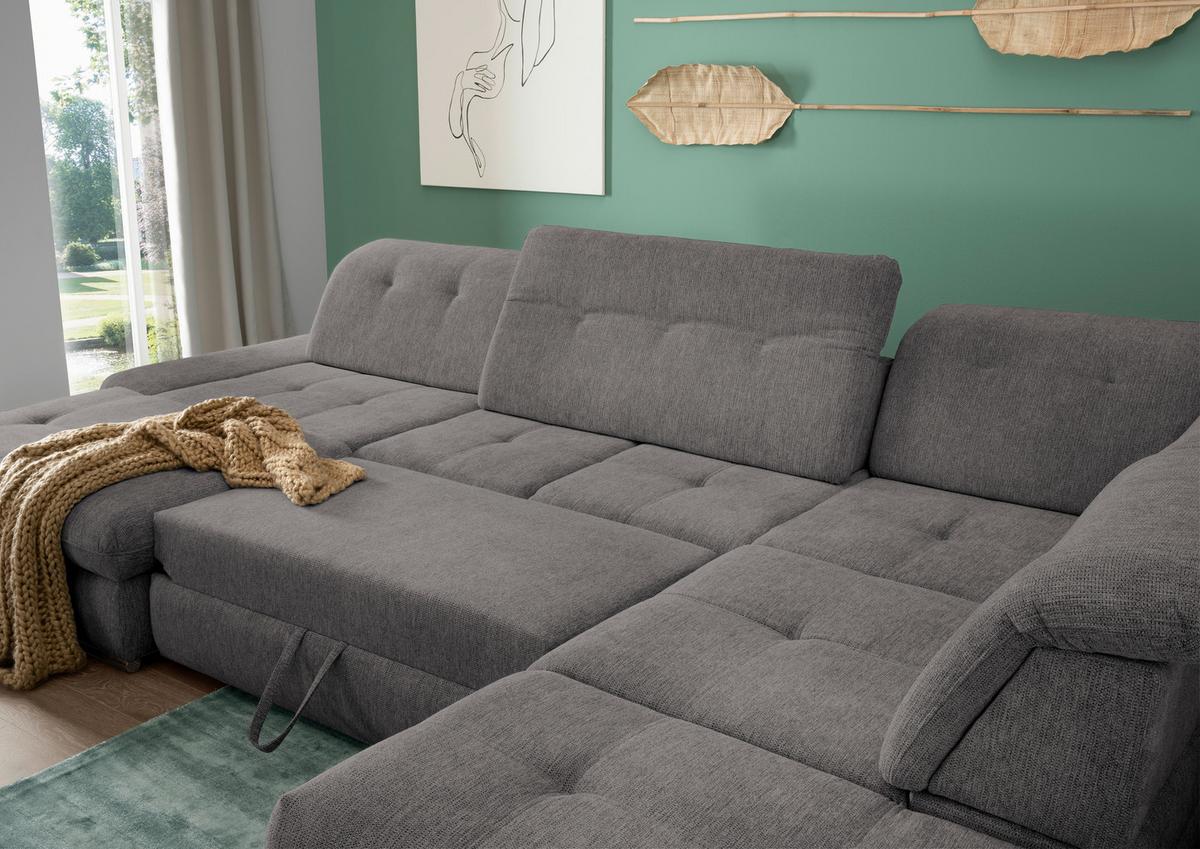 Wohnlandschaft Dalida Braun/Grau Chenille - Chromfarben/Braun, Design, Textil/Metall (195/376/254cm) - Livetastic