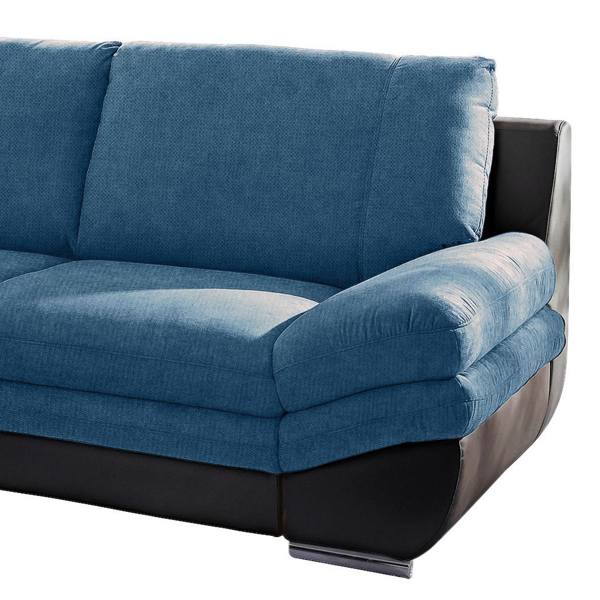 Wohnlandschaft in Blau/Schwarz ´NARDO´ - Blau/Chromfarben, MODERN, Textil/Metall (221/264cm) - MID.YOU