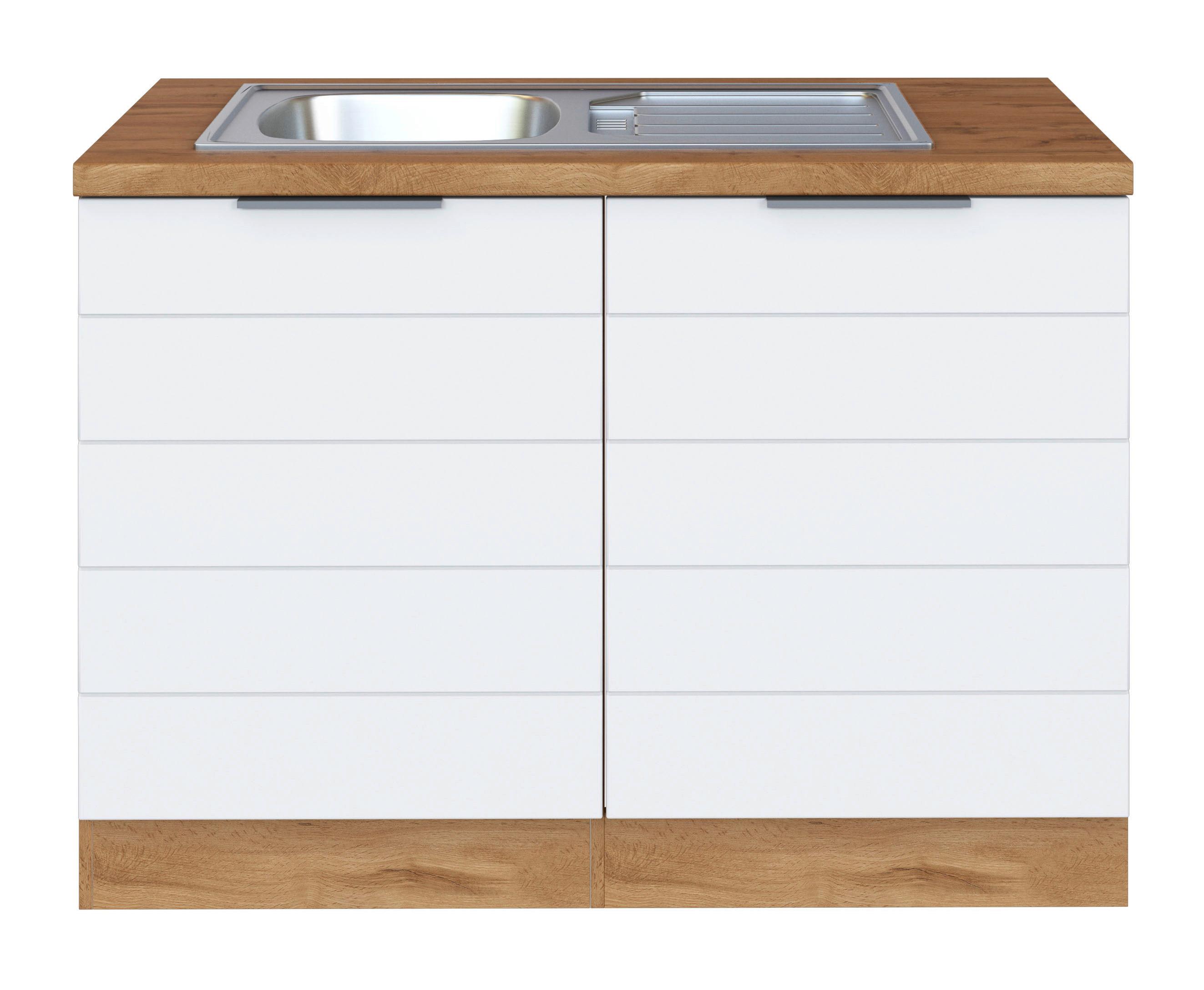 Spülenschrank Florenz mit Spüle ca. 120 cm Weiß/Eiche - Eiche Wotan/Weiß, Design, Holzwerkstoff/Metall (120/86/60cm) - Held