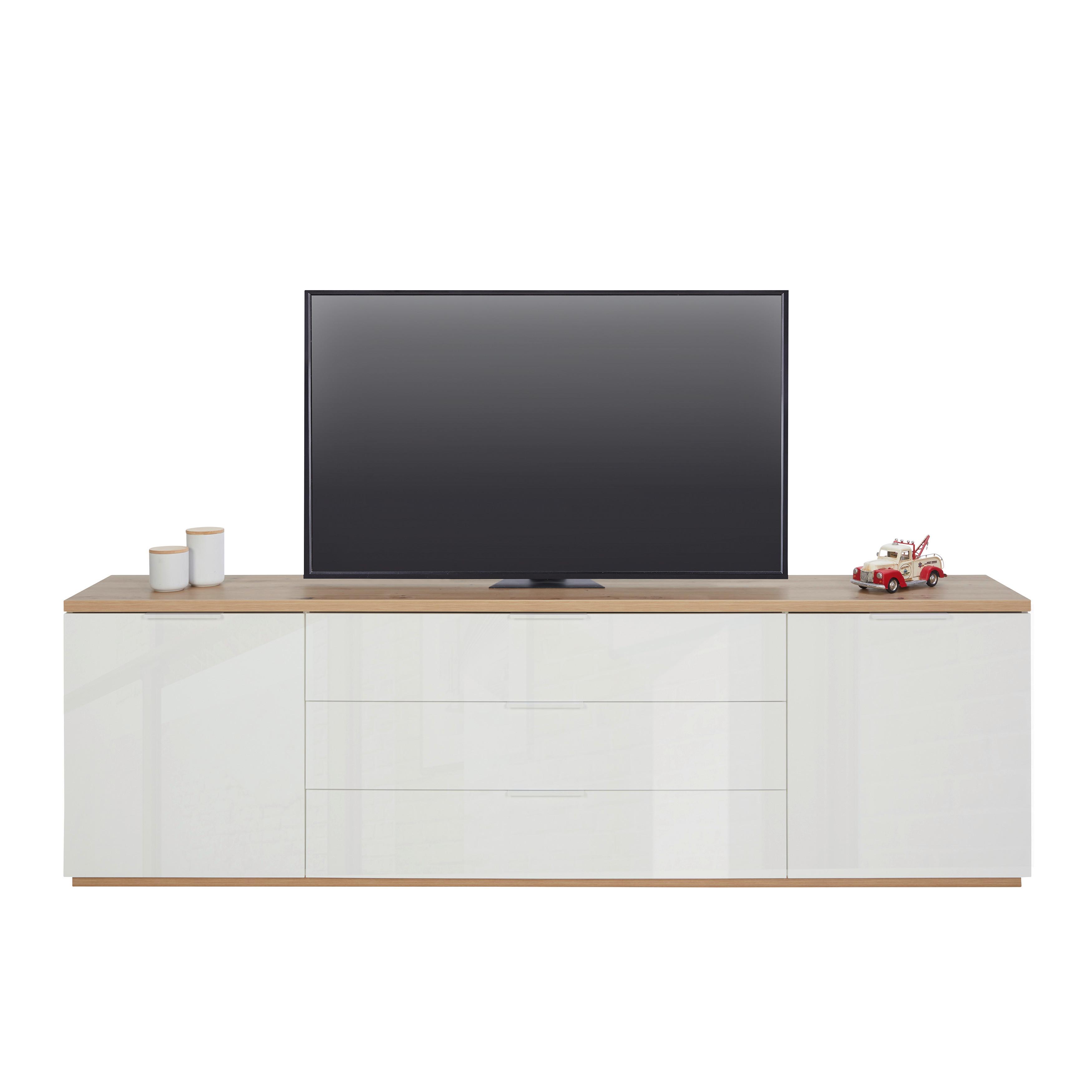 TV-Element Wide in Weiss/Eiche Artisan - Weiss Hochglanz/Weiss, Modern, Holzwerkstoff/Metall (240/75/40cm) - Mömax