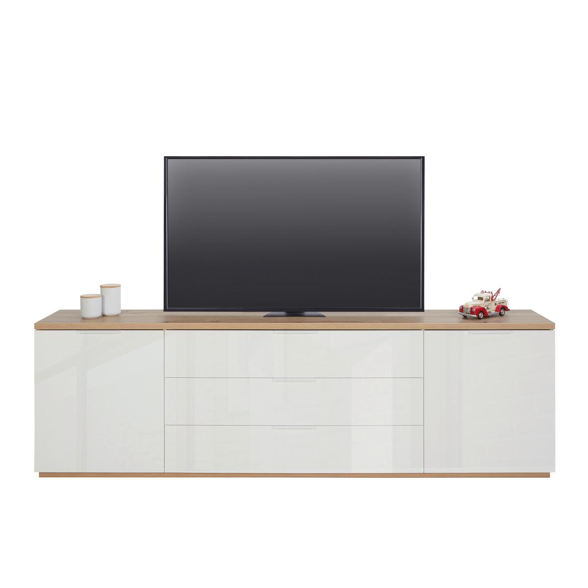 Element Tv WIDE - stejar Artisan/alb lucios intens, Modern, material pe bază de lemn (240/75/40cm) - Modern Living