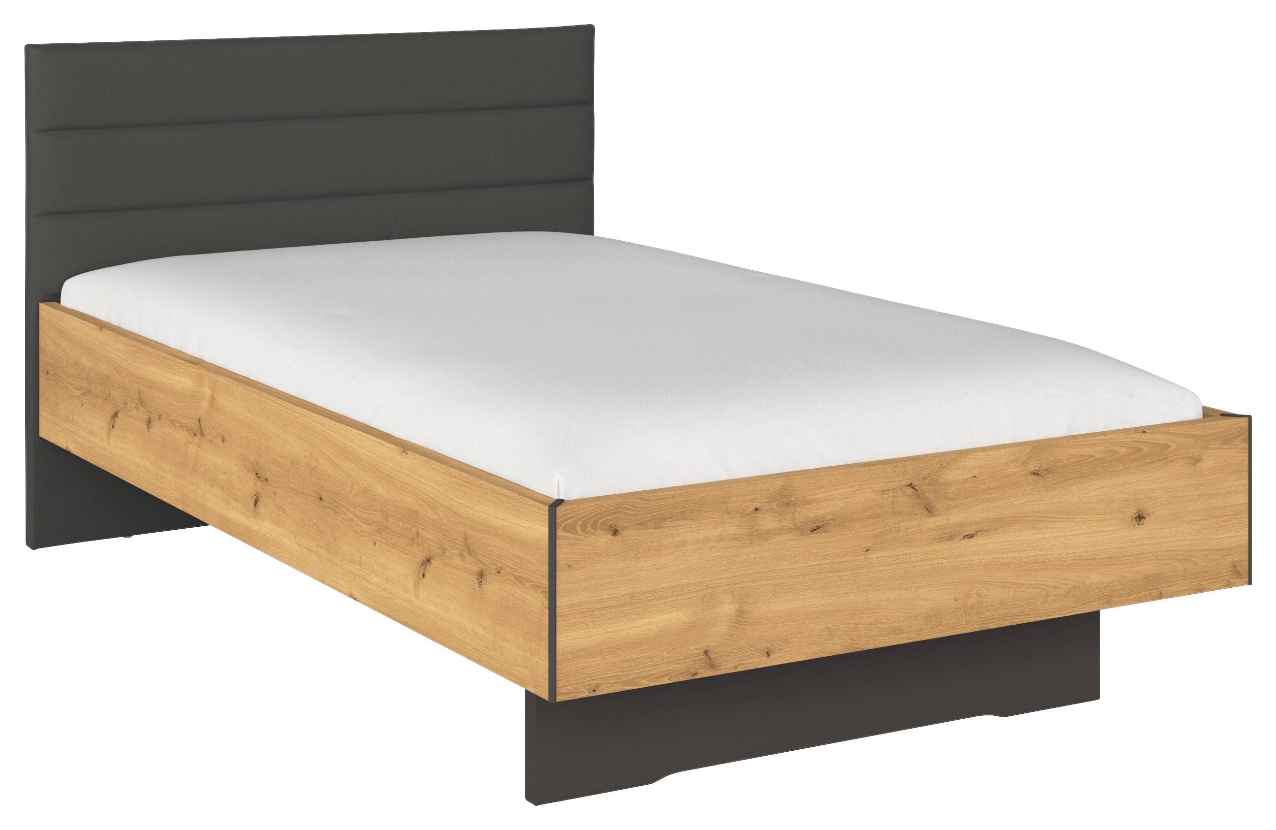 Postelja Endora, Barva Hrasta, Barva Grafita, 90x200 - temno siva/barve hrasta, Konvencionalno, leseni material/tekstil (90/200cm) - Xora