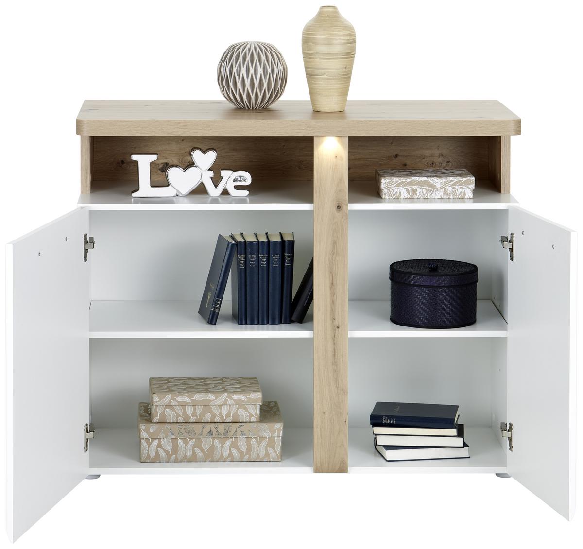 Comodă cu uși VIOLA - alb/culoare lemn stejar, Modern, plastic/metal (103,5/85,9/43,2cm) - Premium Living
