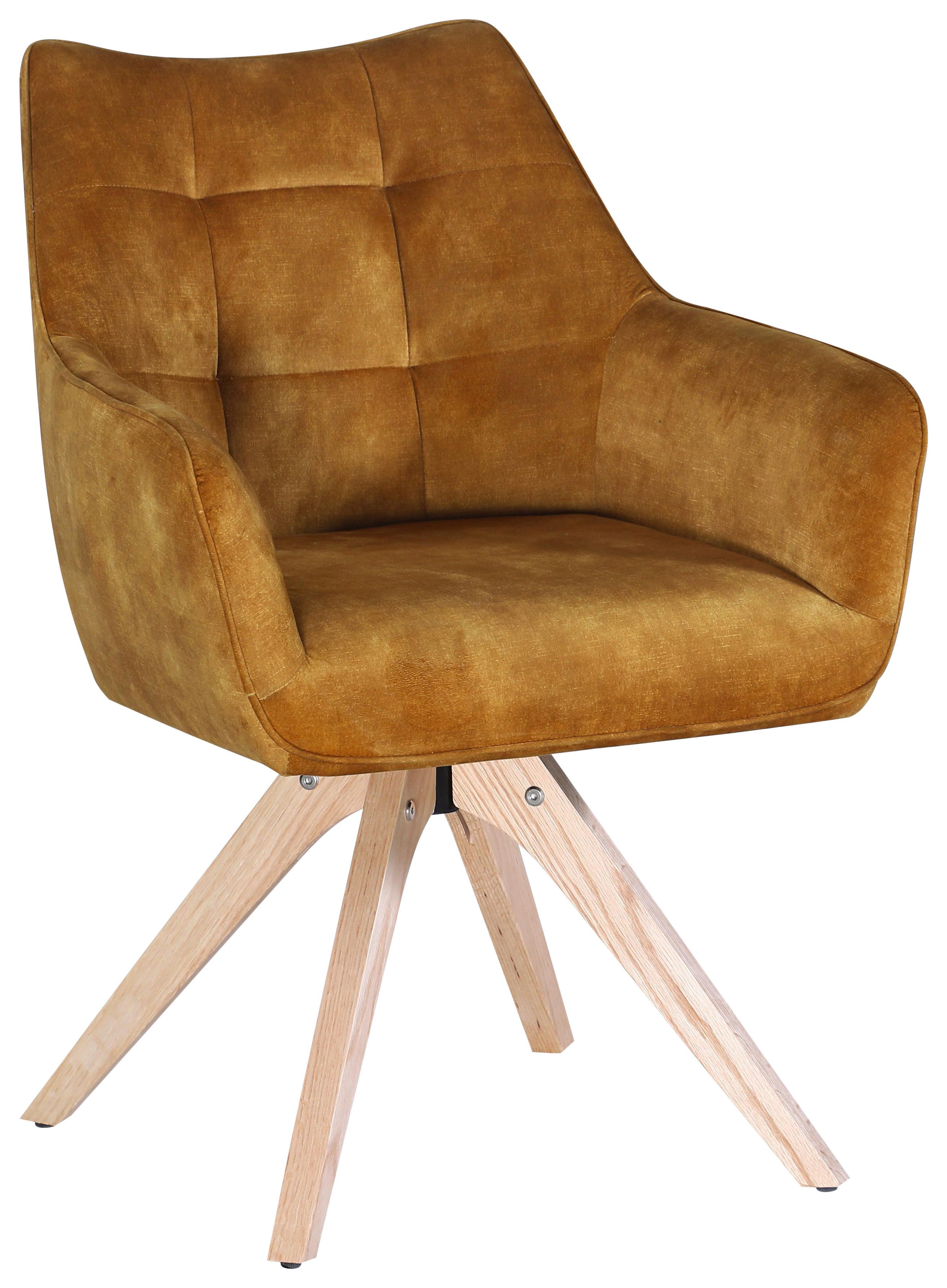 KRZESŁO Z PODŁOKIETNIKAMI YANNICK   -HOM IN- - kolor naturalny/żółty, Design, tkanina/drewno (61/85/61cm) - Hom`in