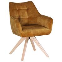 KRZESŁO Z PODŁOKIETNIKAMI YANNICK   -HOM IN- - kolor naturalny/żółty, Design, tkanina/drewno (61/85/61cm) - Hom`in