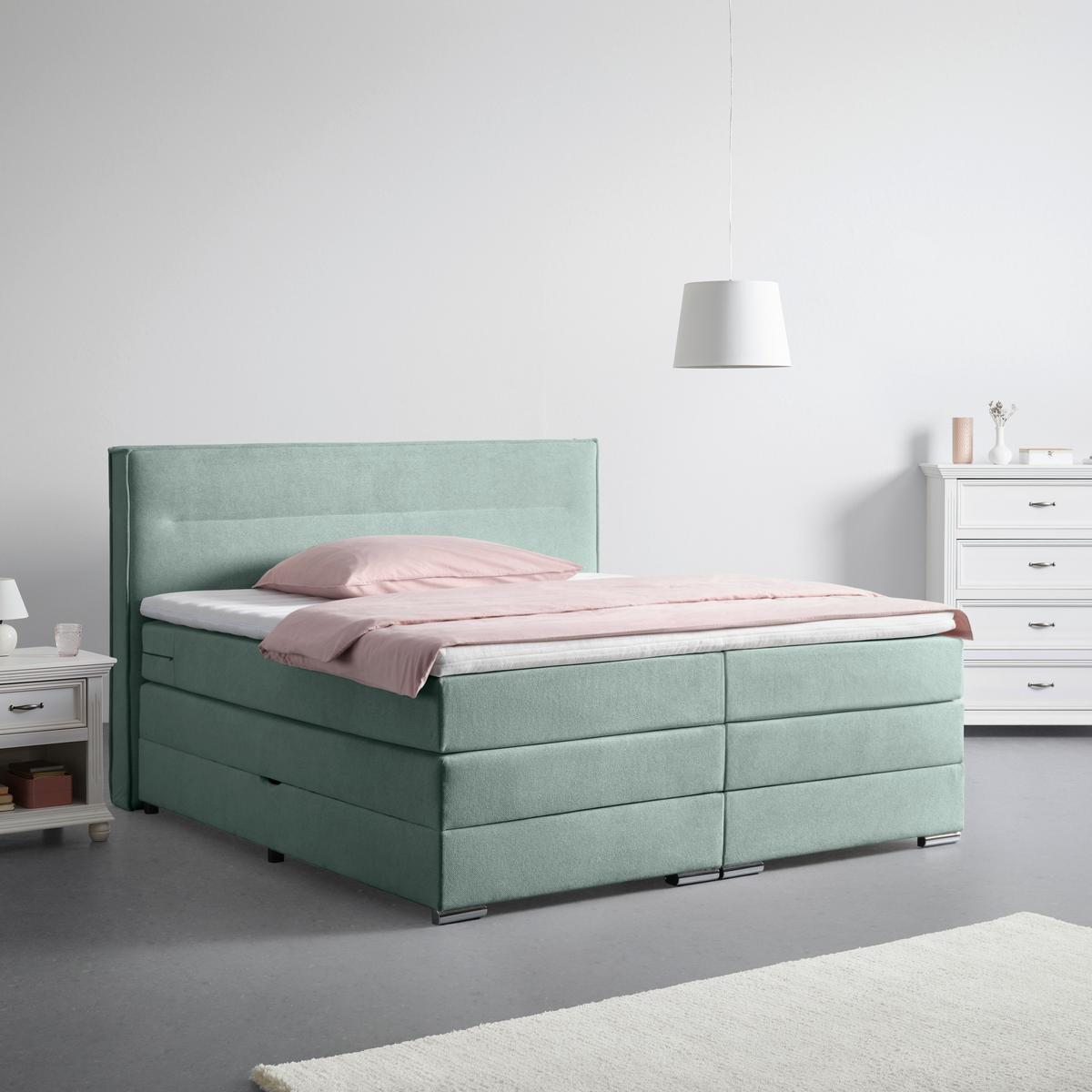 Boxspringbett Papilon Grün ca. 160x200cm - Zinkfarben/Grün, Konventionell, Holz/Holzwerkstoff (160/200cm) - Premium Living