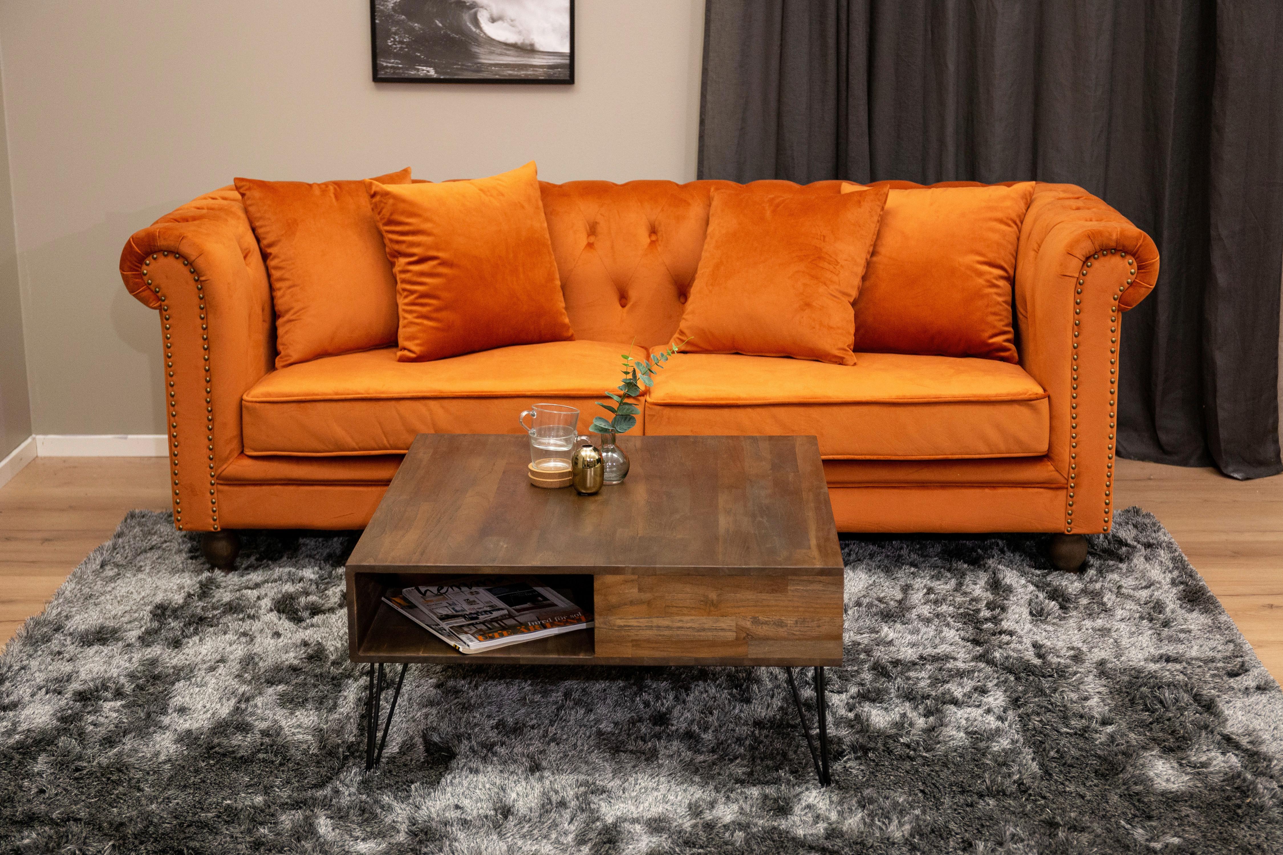 CHESTERFIELD-SOFA VELVET - Dunkelorange, Design, Holz/Textil (217/80/88cm) - Livetastic