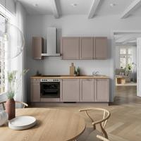 Küchenblock Frame Low m. Geräten Beigebraun - Edelstahlfarben/Eichefarben, MODERN, Holzwerkstoff/Metall (240cm) - Nobilia