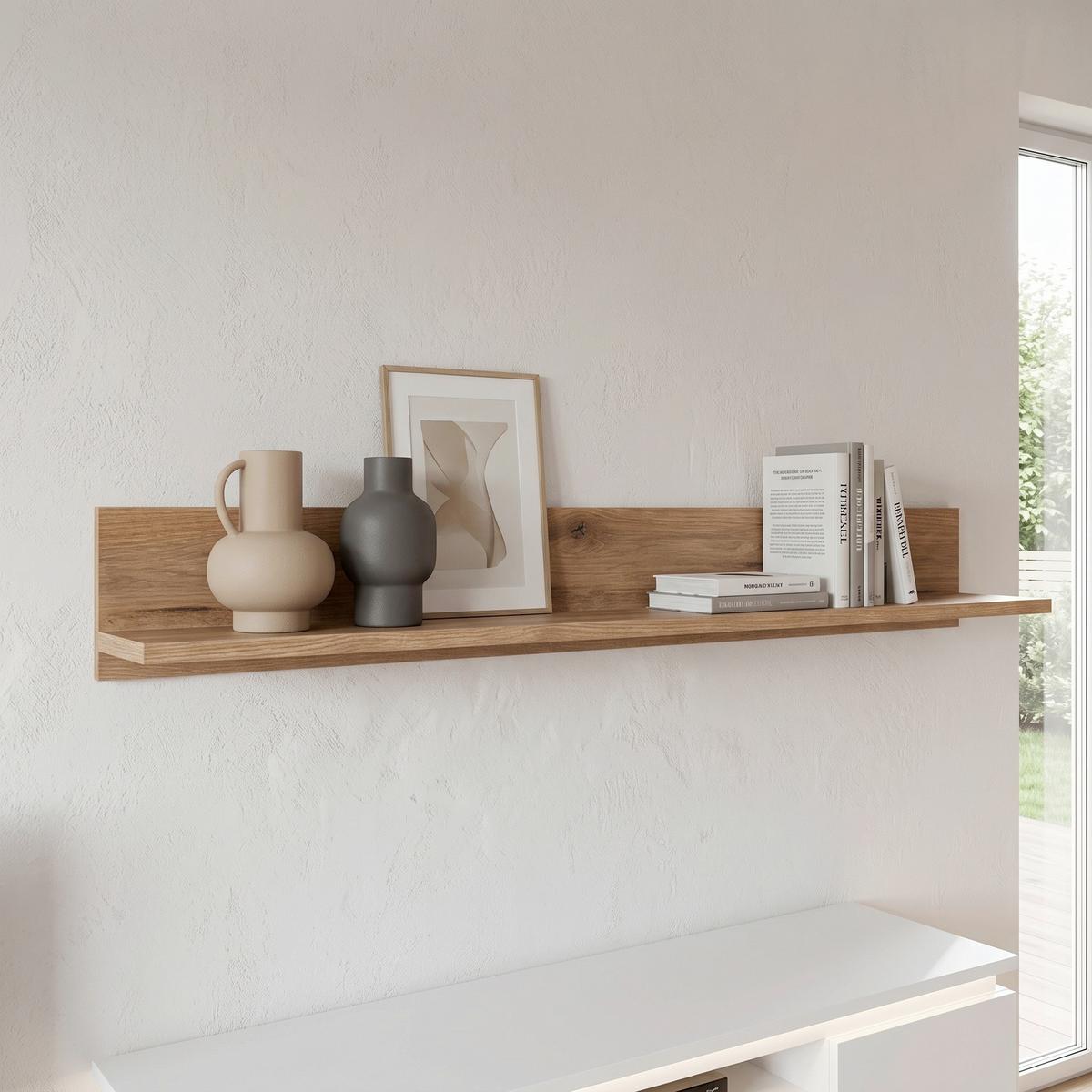 Zidna Polica Cut Out - boje hrasta, Moderno, drvni materijal (150/18/20cm) - Premium Living