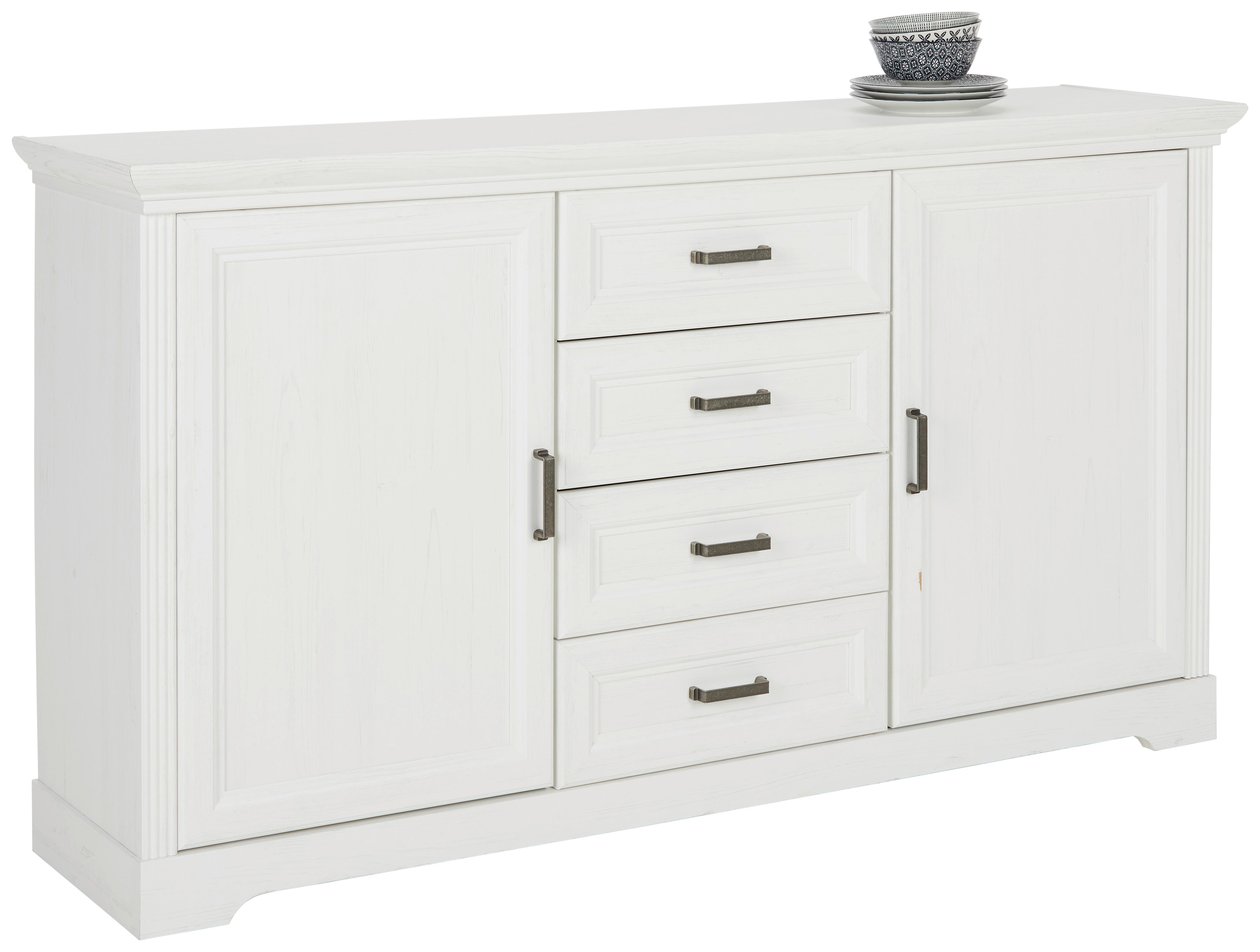 Kommode in Weiss - Weiss/Schwarz, Romantik / Landhaus, Holzwerkstoff/Kunststoff (164/90/41cm) - Zandiara