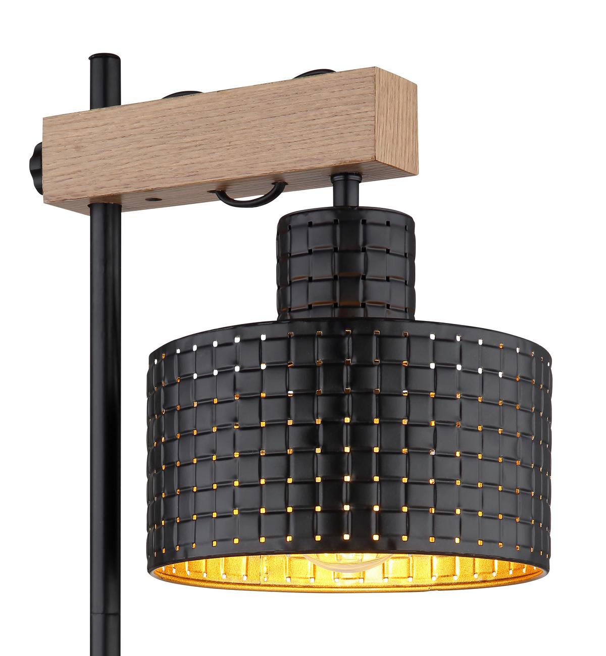Tischleuchte Rielly in Schwarz/Gold - Dunkelbraun/Goldfarben, Design, Holzwerkstoff/Kunststoff (31/18/55cm) - Globo
