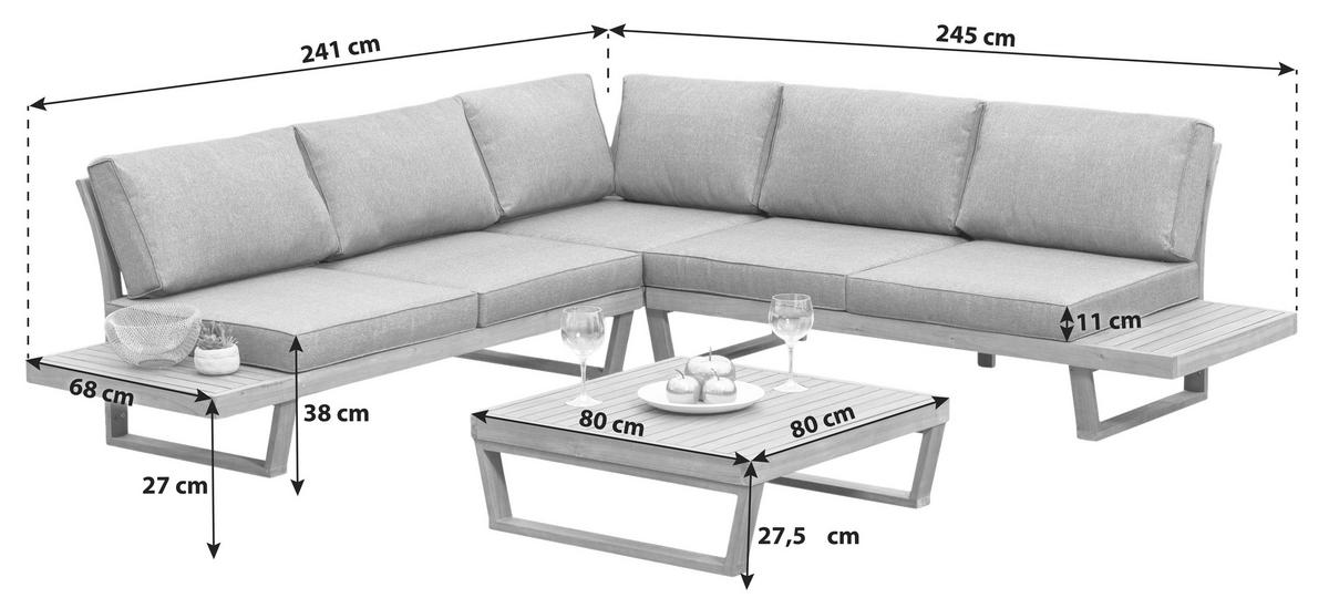 Lounge Garnitura Valparaiso, 241x245, Masivno - siva/naravne barve, Moderno, tekstil/les (241/245cm) - Gardenson