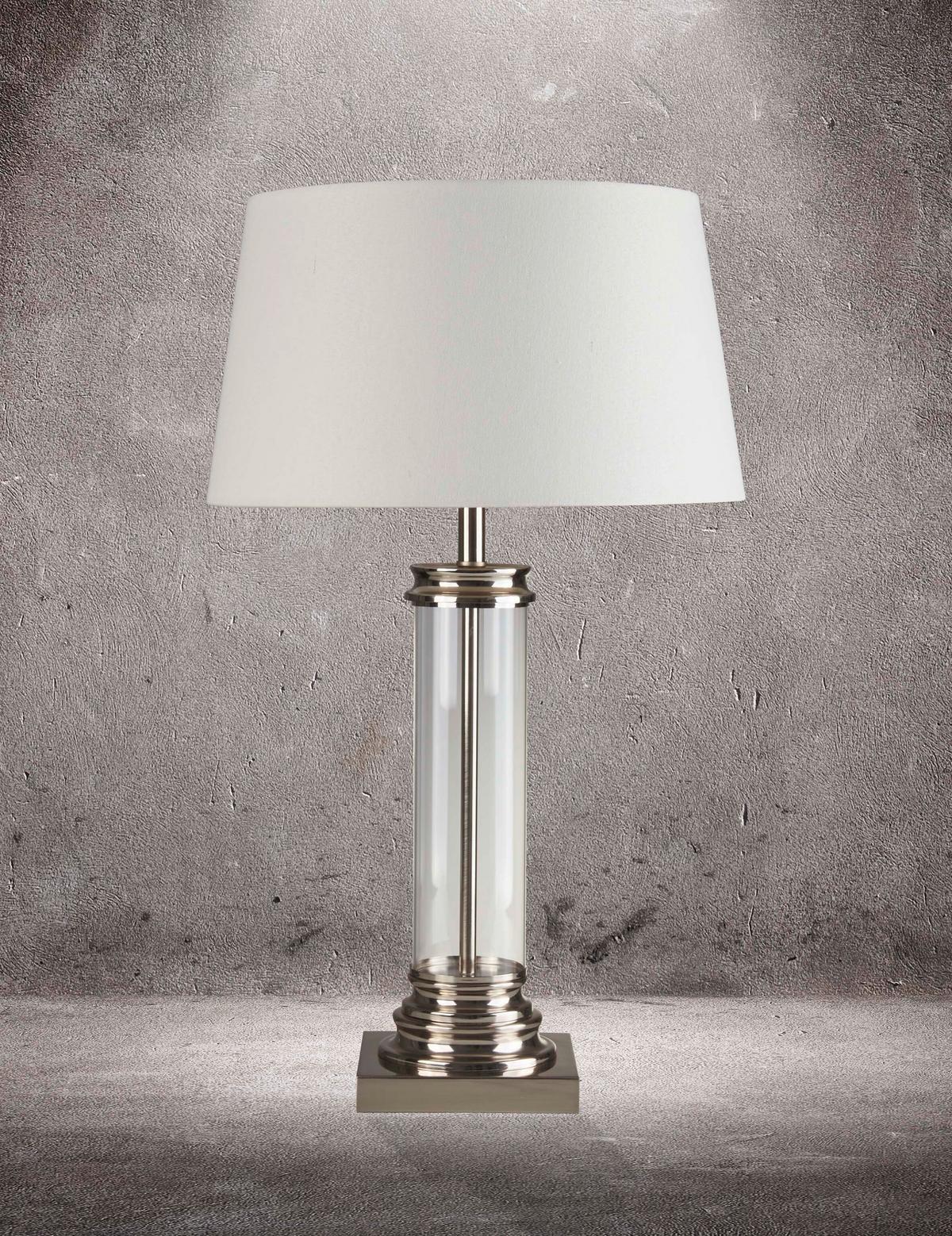 Asztali Lámpa Eu5141ss Pedestal - ezüstszínű/fehér, Konventionell, üveg/textil (37/62cm)