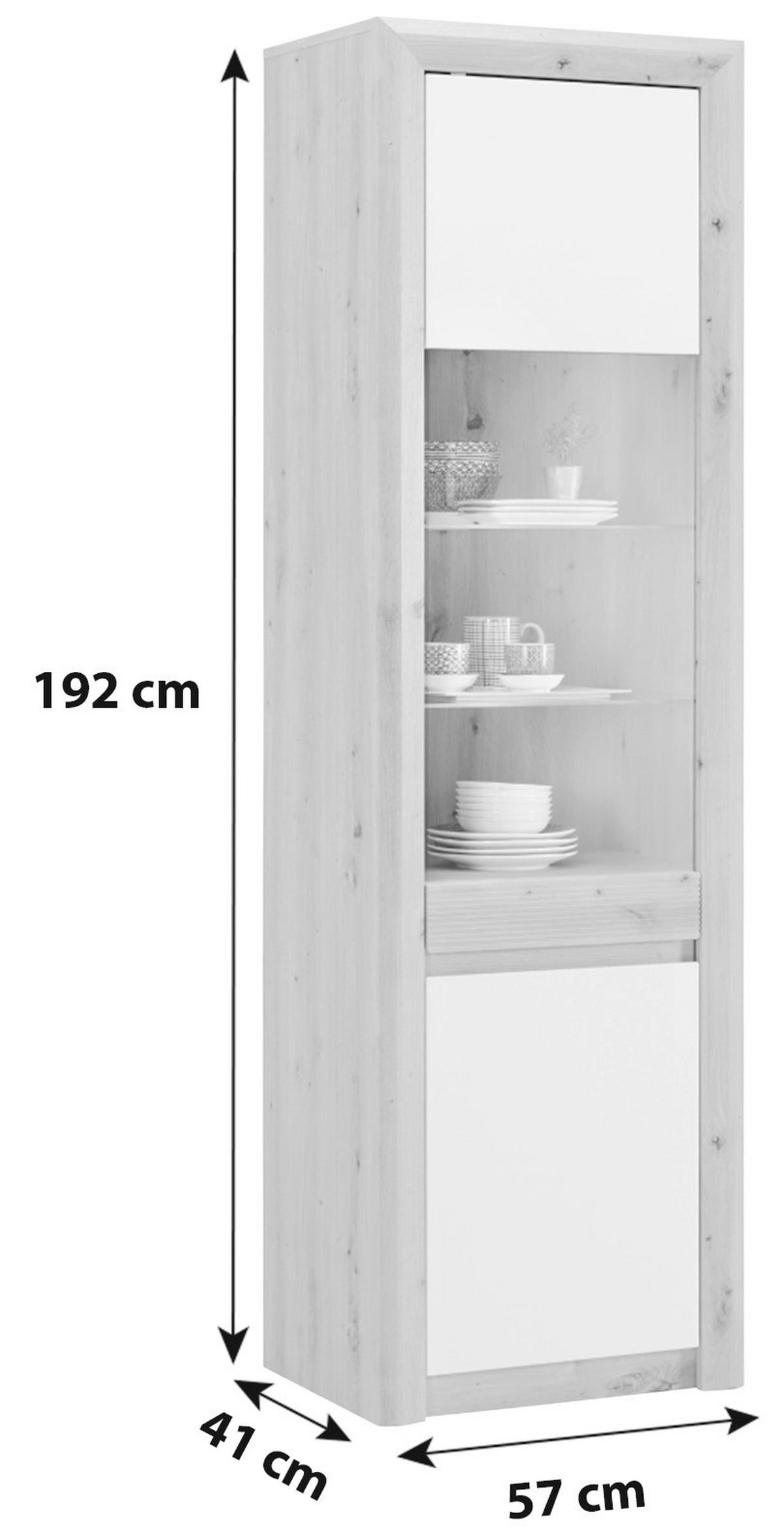 Vitrină KASHMIR NEW - alb/culoare lemn stejar, Modern, material pe bază de lemn (57/192/41cm) - Modern Living