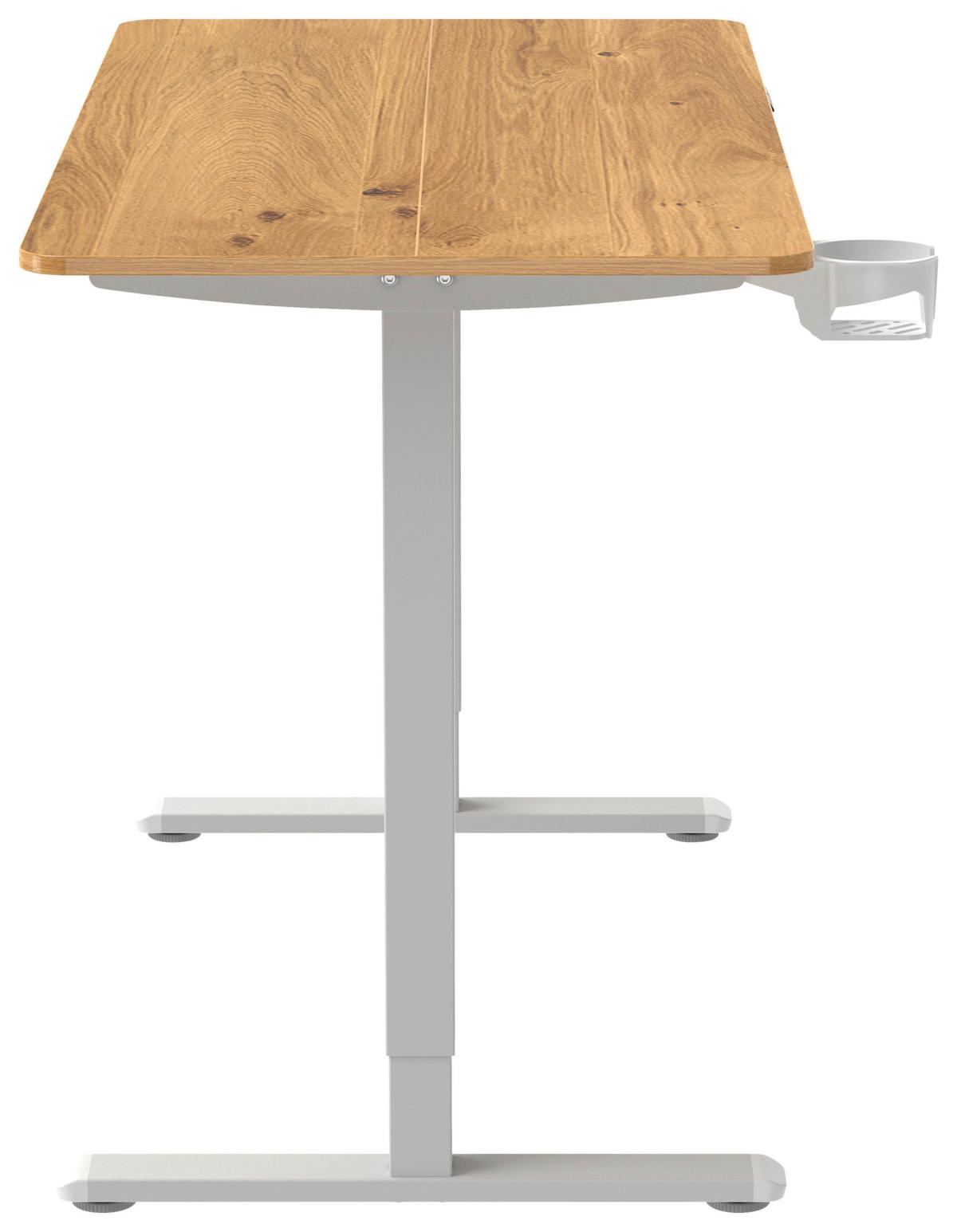 BIURKO PIKA - dąb deskowy/biały, Modern, materiał drewnopochodny/tworzywo sztuczne (120/60/70-115cm) - Livetastic