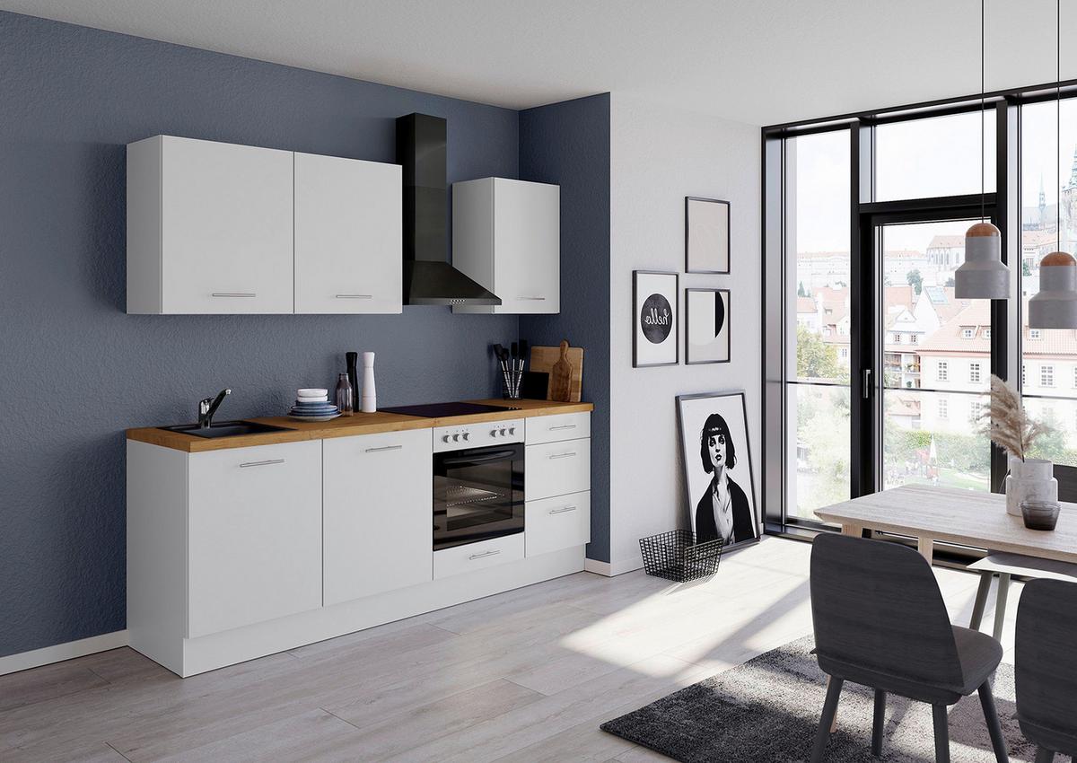 Küchenblock IKZ mit Geräten ca. 230 cm Weiß - Edelstahlfarben/Eichefarben, Design, Holzwerkstoff/Metall (230cm) - Impuls