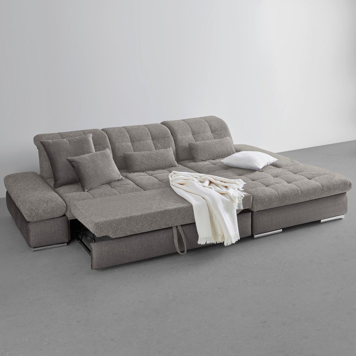 Wohnlandschaft Sanfino Silberfarben - Chromfarben/Silberfarben, KONVENTIONELL, Holz/Textil (305/79-96/199cm) - Premium Living