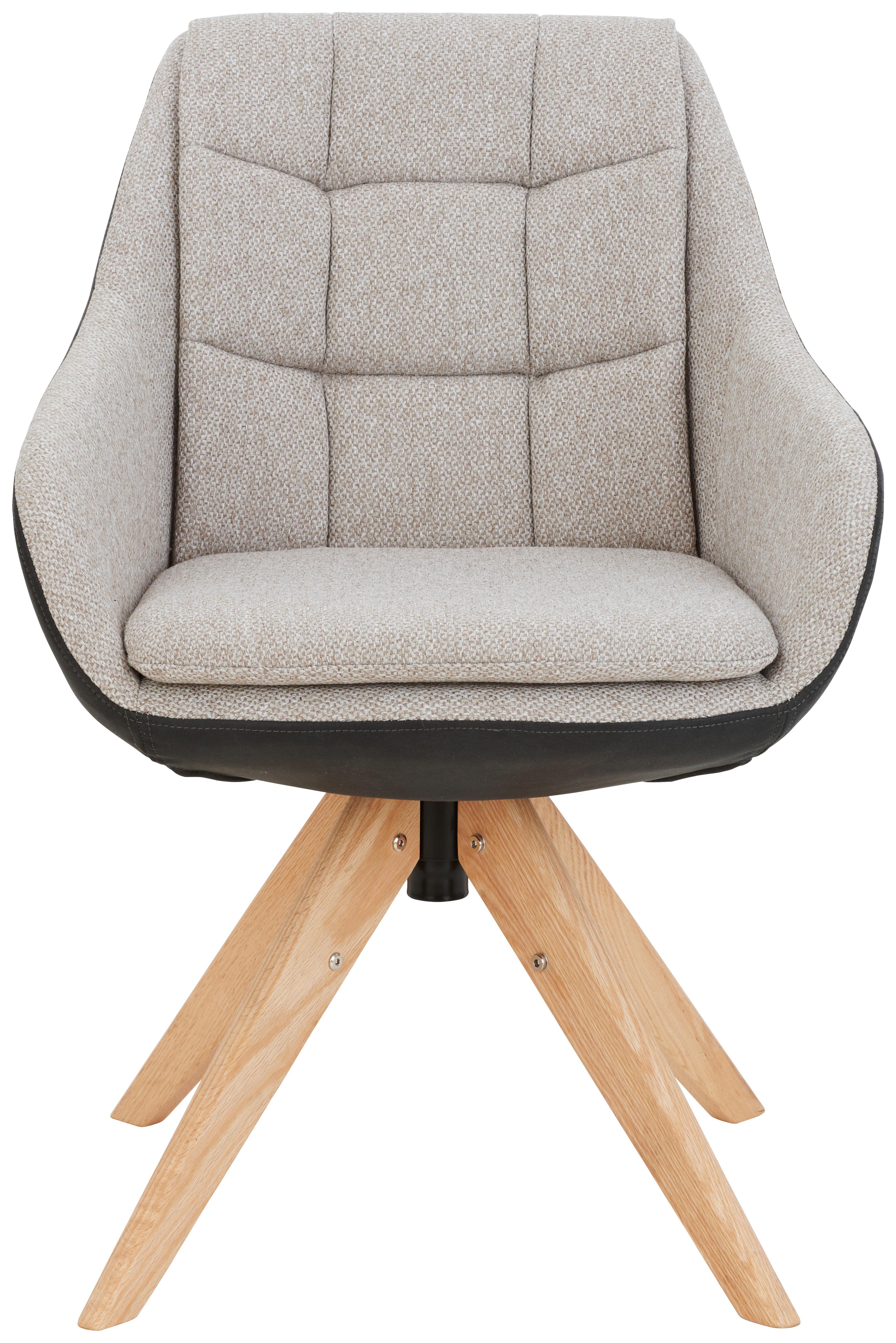 KRZESŁO Z PODŁOKIETNIKAMI FRESH - kolor dębowy/beżowy, Konventionell, drewno/tkanina (57/83,5/60cm) - Landscape