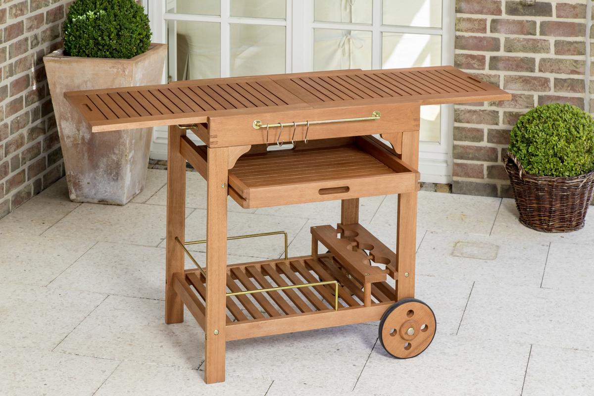 Garten-Servierwagen aus Eukalyptus, natur - Naturfarben, KONVENTIONELL, Holz/Metall (75/75/84cm) - Gardenson