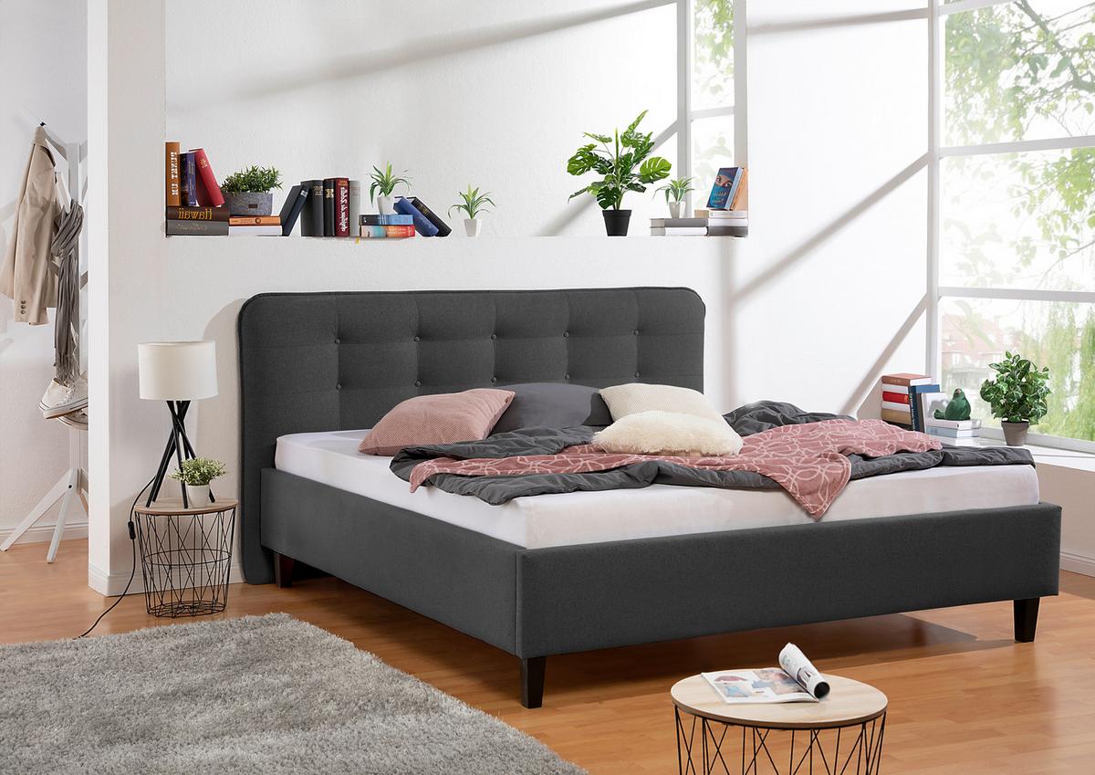 Polsterbett Alian Anthrazit ca. 160x200 cm - Anthrazit/Schwarz, MODERN, Holz/Textil (160/200cm) - Livetastic
